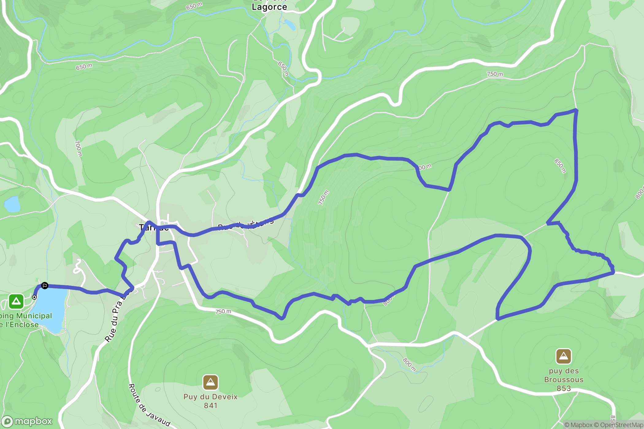 Tarnac : carte du parcours de randonnée - France