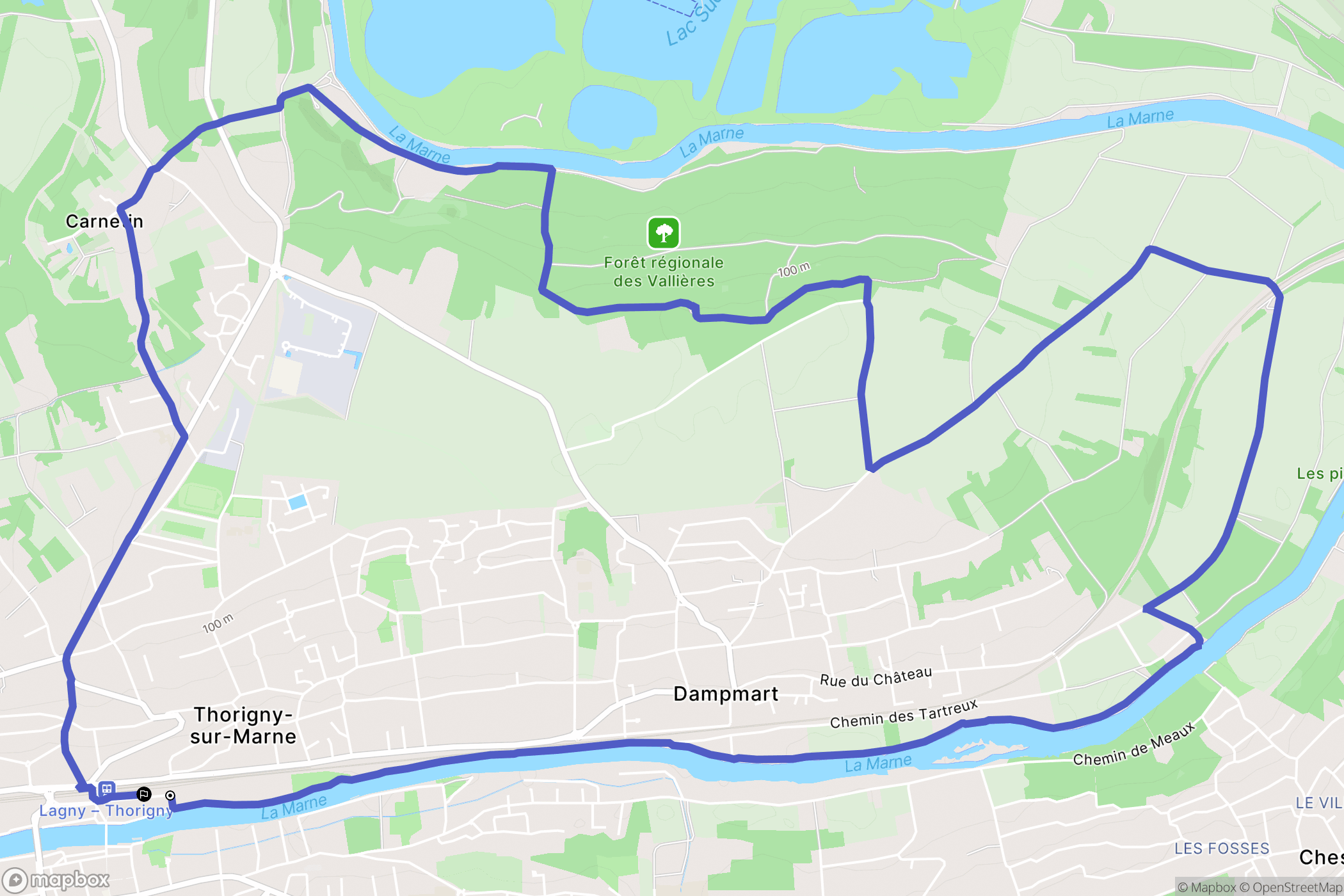 Thorigny-sur-Marne : carte du parcours de randonnée - France