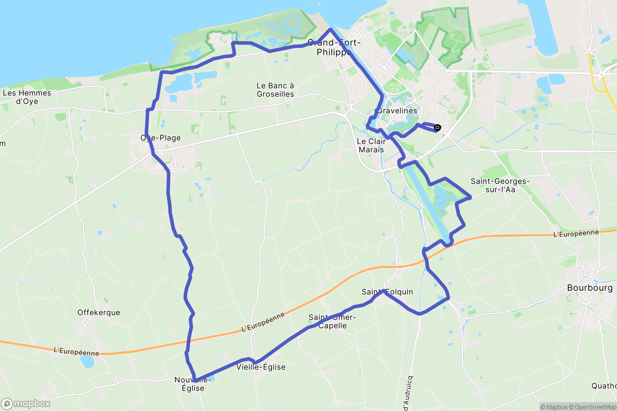 Gravelines : carte du parcours de randonnée - France