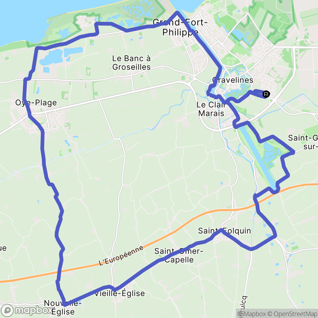 Gravelines : carte du parcours de randonnée - France