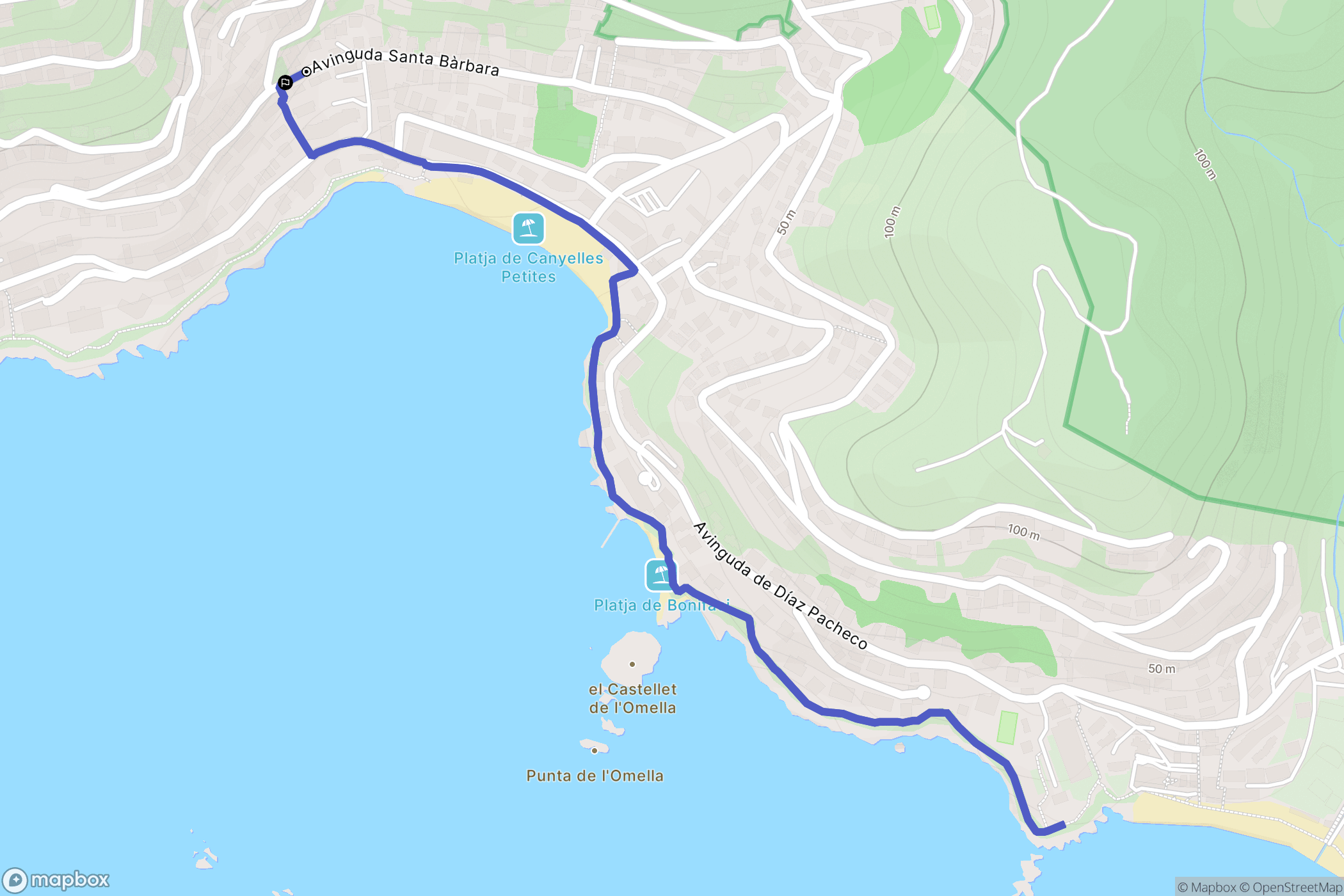 Roses : carte du parcours de randonnée - Spain