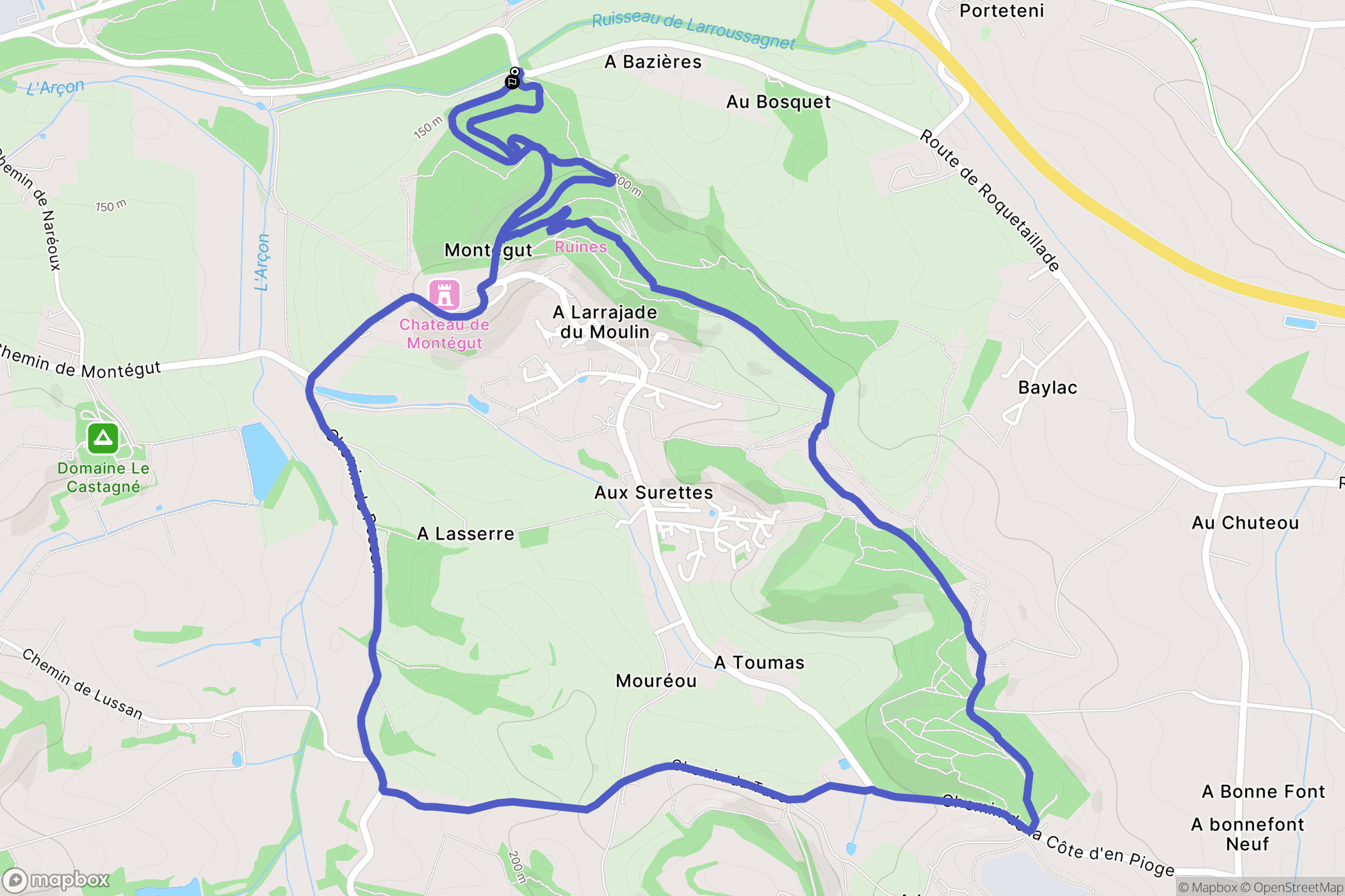 Montegut : carte du parcours de randonnée - France