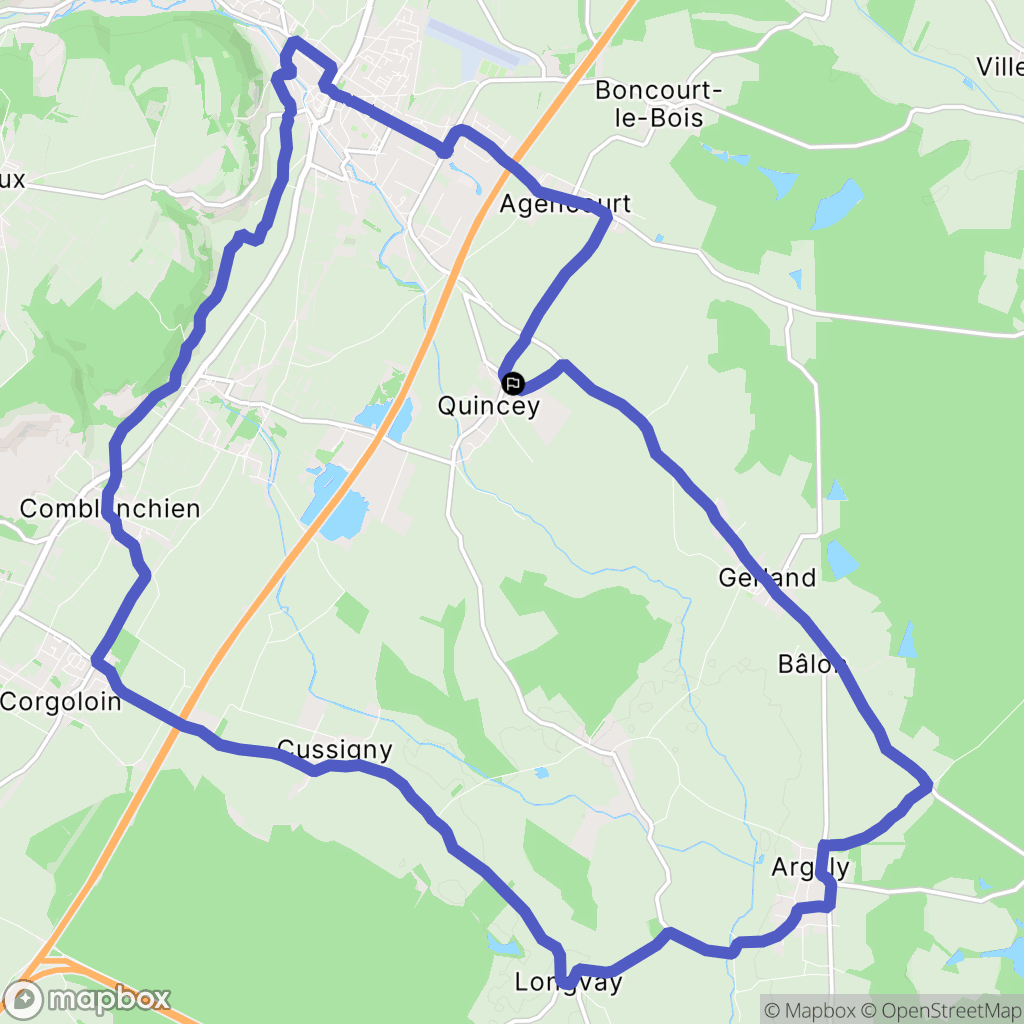 Quincey : carte du parcours de randonnée - France