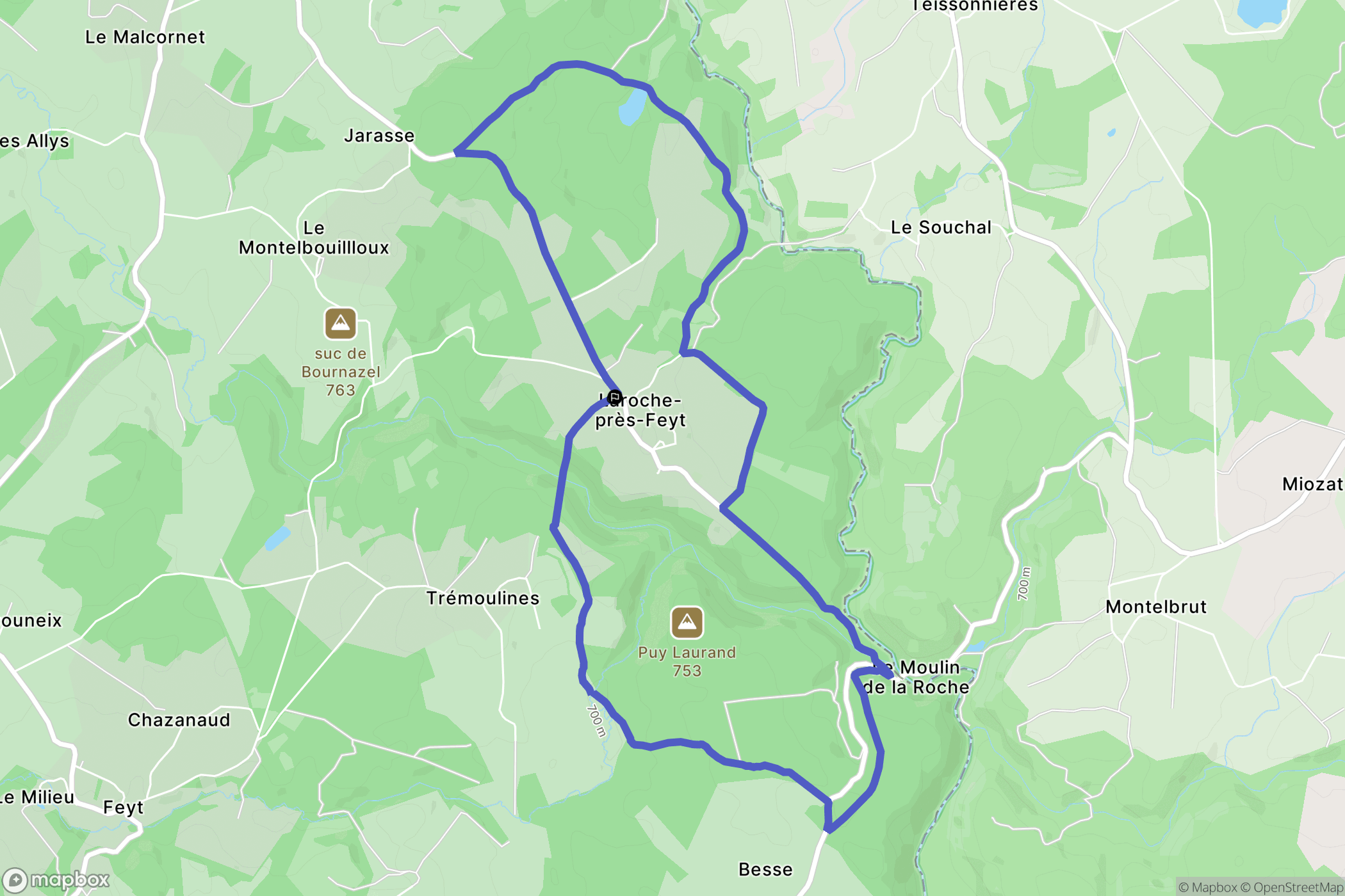 Laroche-prés-Feyt : carte du parcours de randonnée - France