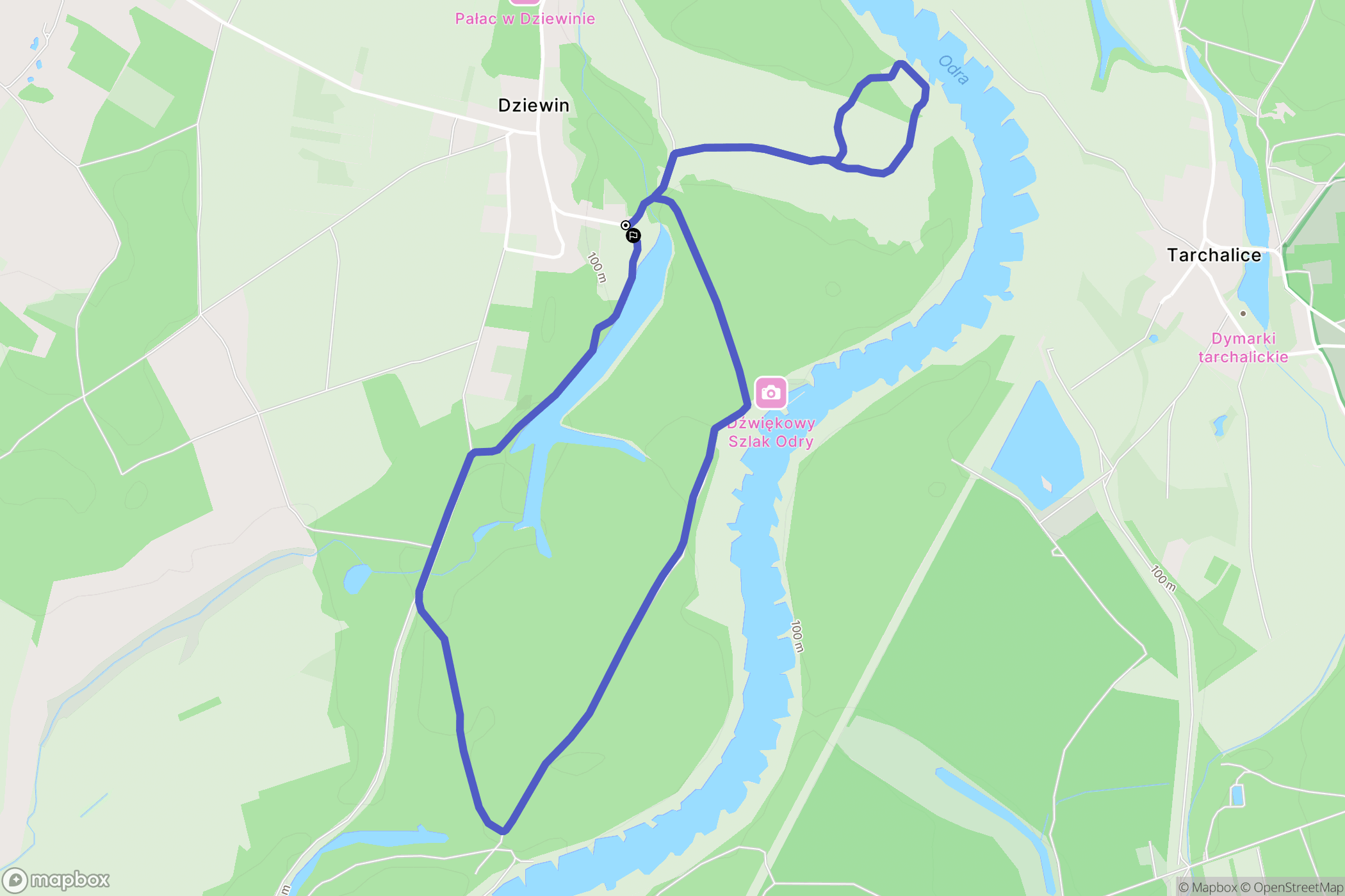 Dziewin: mapa trasy - Poland