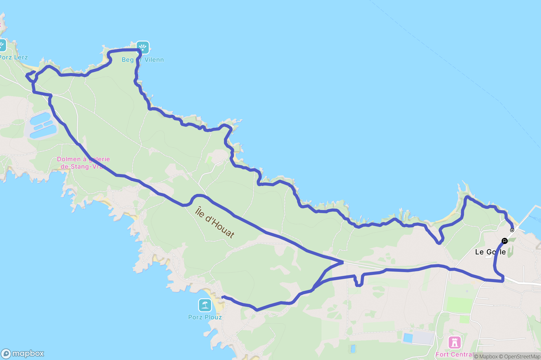Île-d'Houat : carte du parcours de randonnée - France