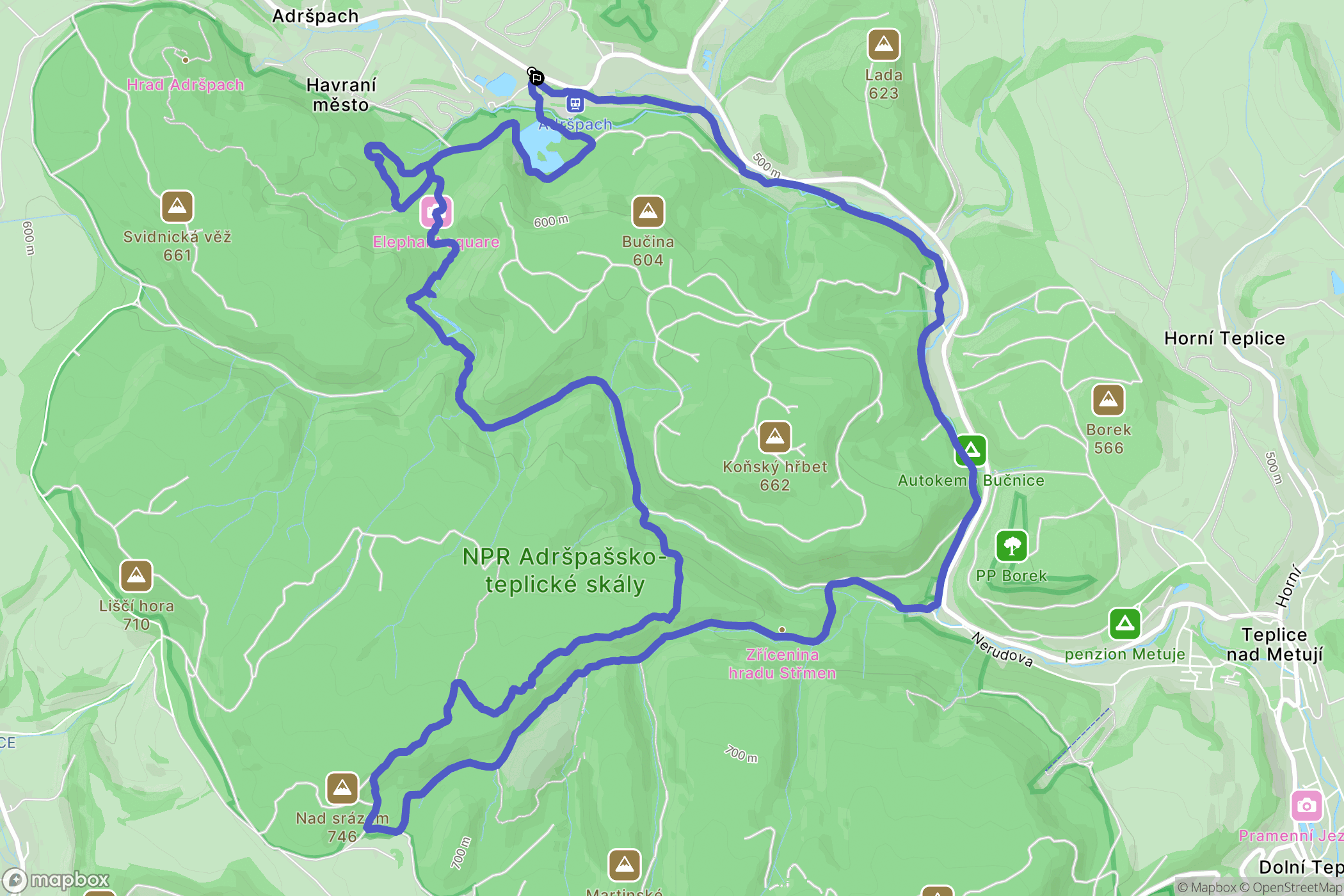 Adršpach: mapa trasy - Czechia