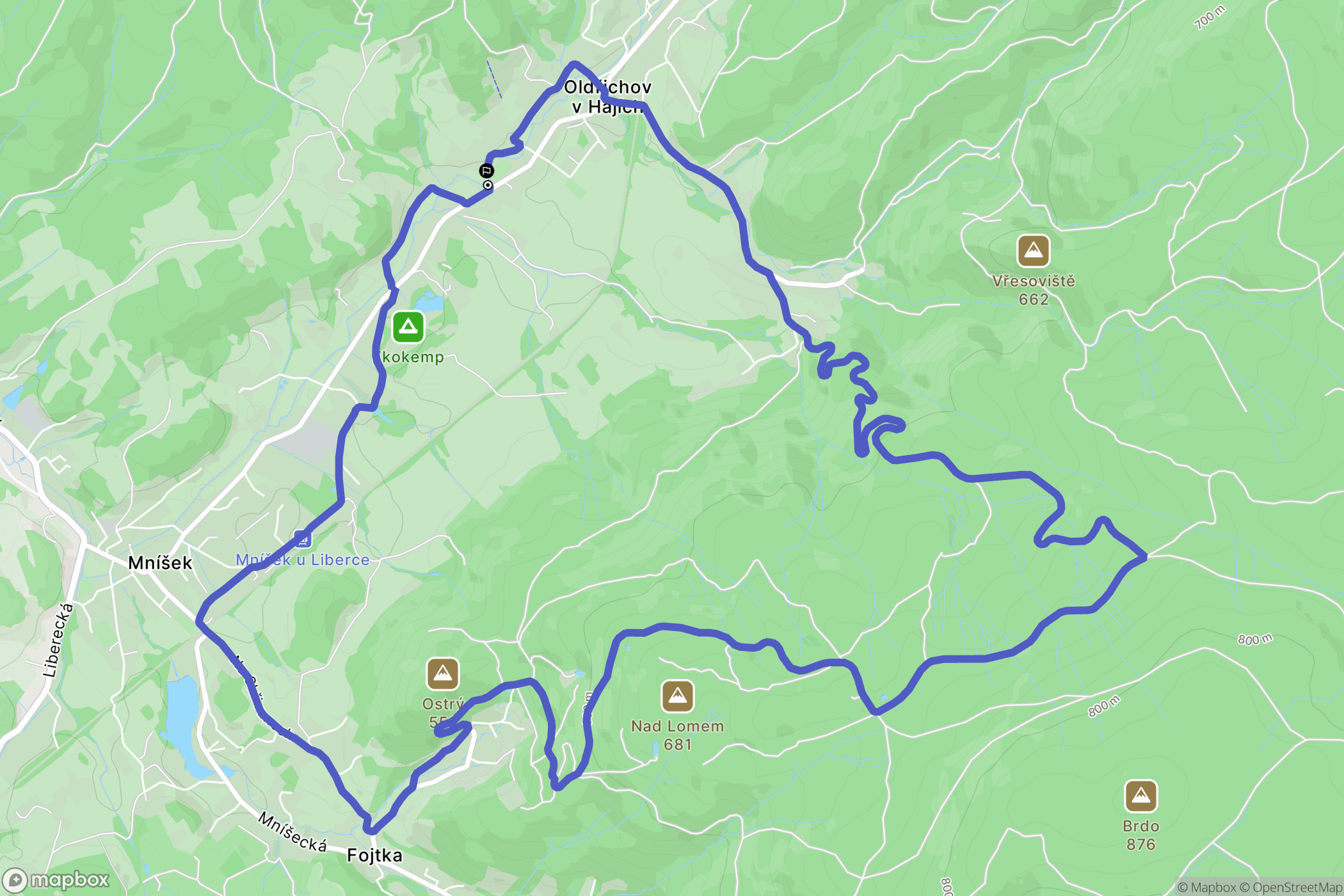 Oldřichov v Hájích: mapa trasy - Czechia