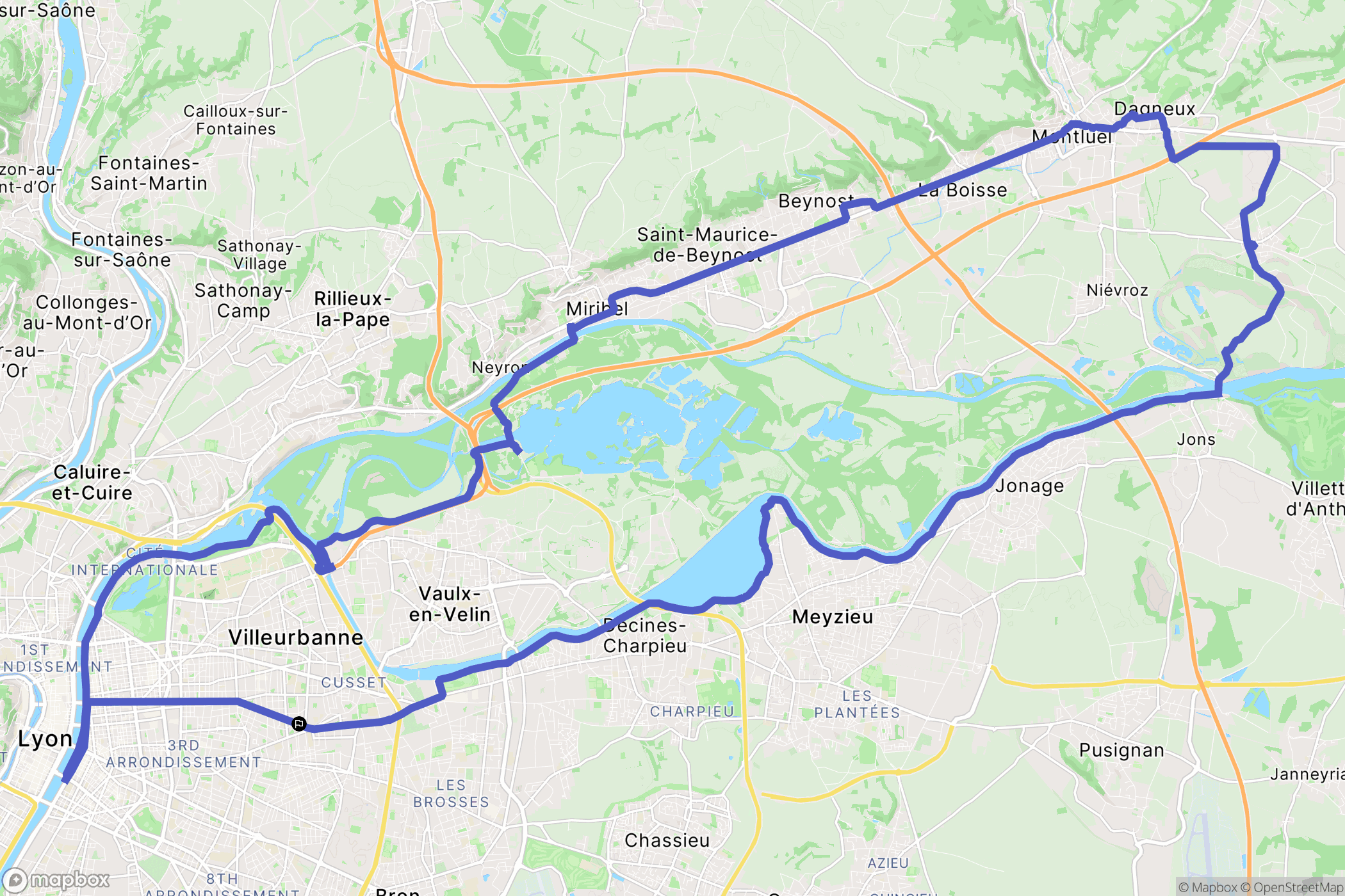 Villeurbanne : carte du parcours de randonnée - France