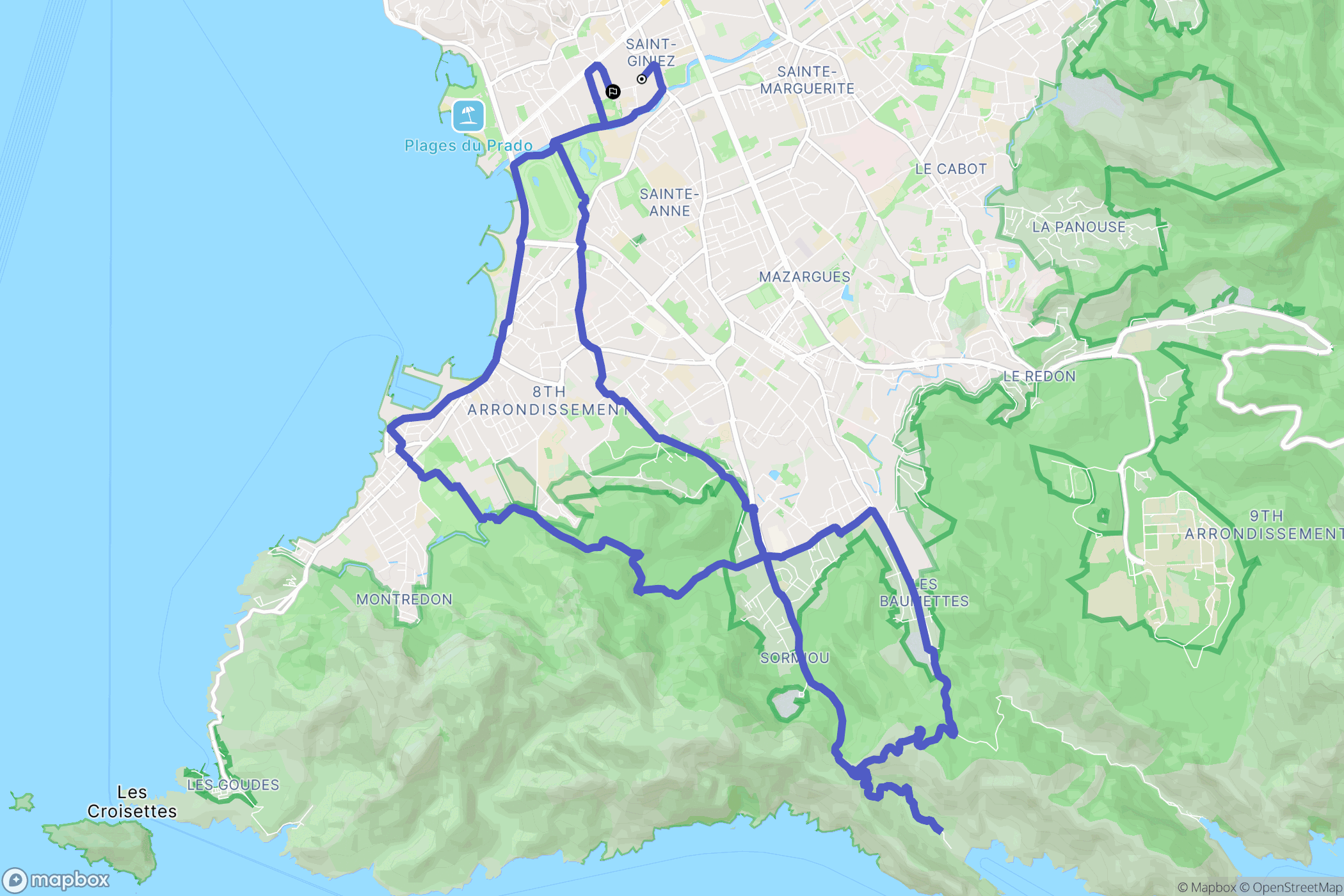 Marseille : carte du parcours de randonnée - France