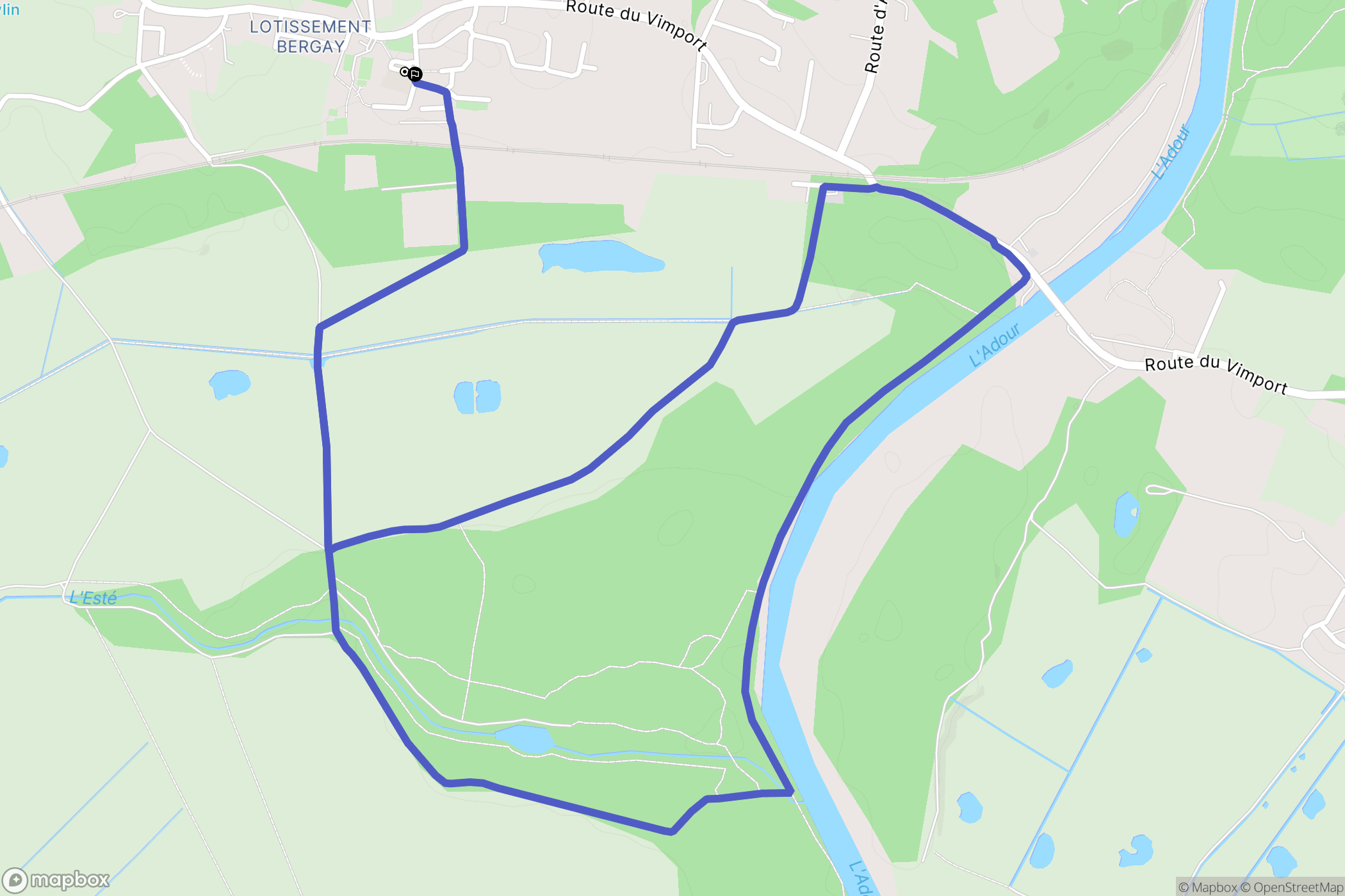Rivière-Saas-et-Gourby : carte du parcours de randonnée - France