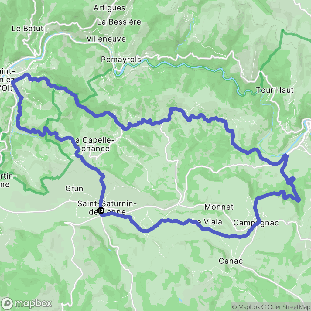 Saint-Saturnin-de-Lenne : carte du parcours de randonnée - France