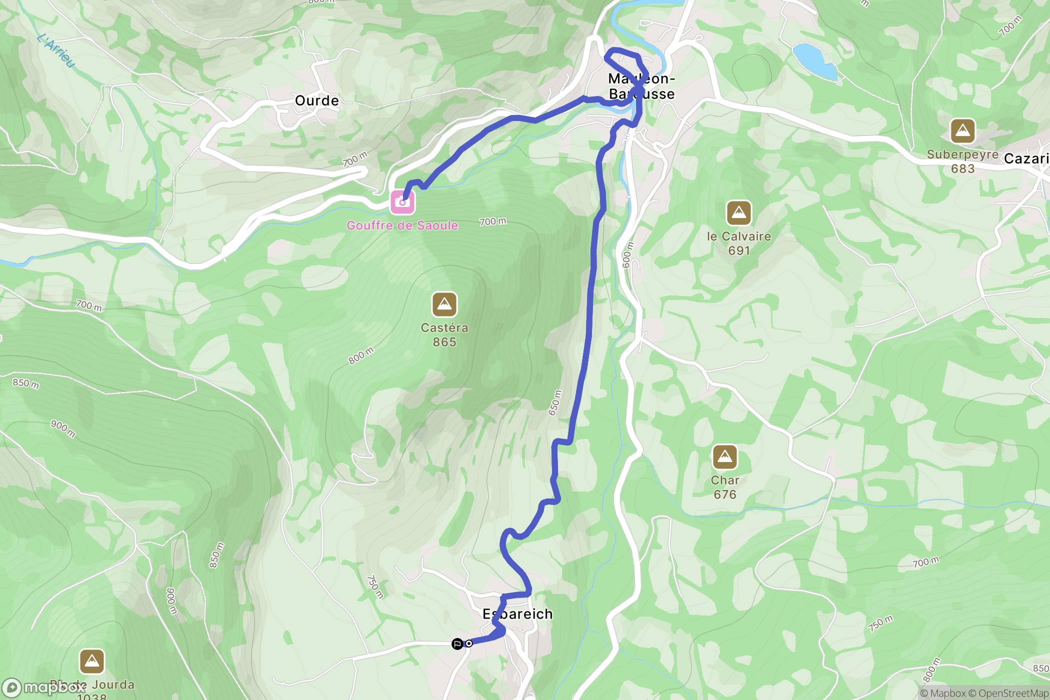 Esbareich : carte du parcours de randonnée - France