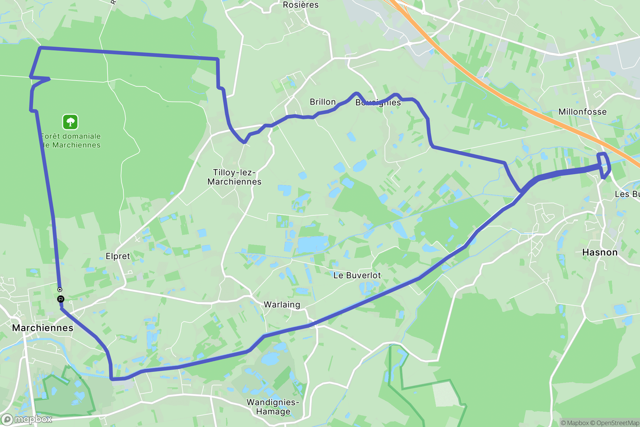 Marchiennes : carte du parcours de randonnée - France
