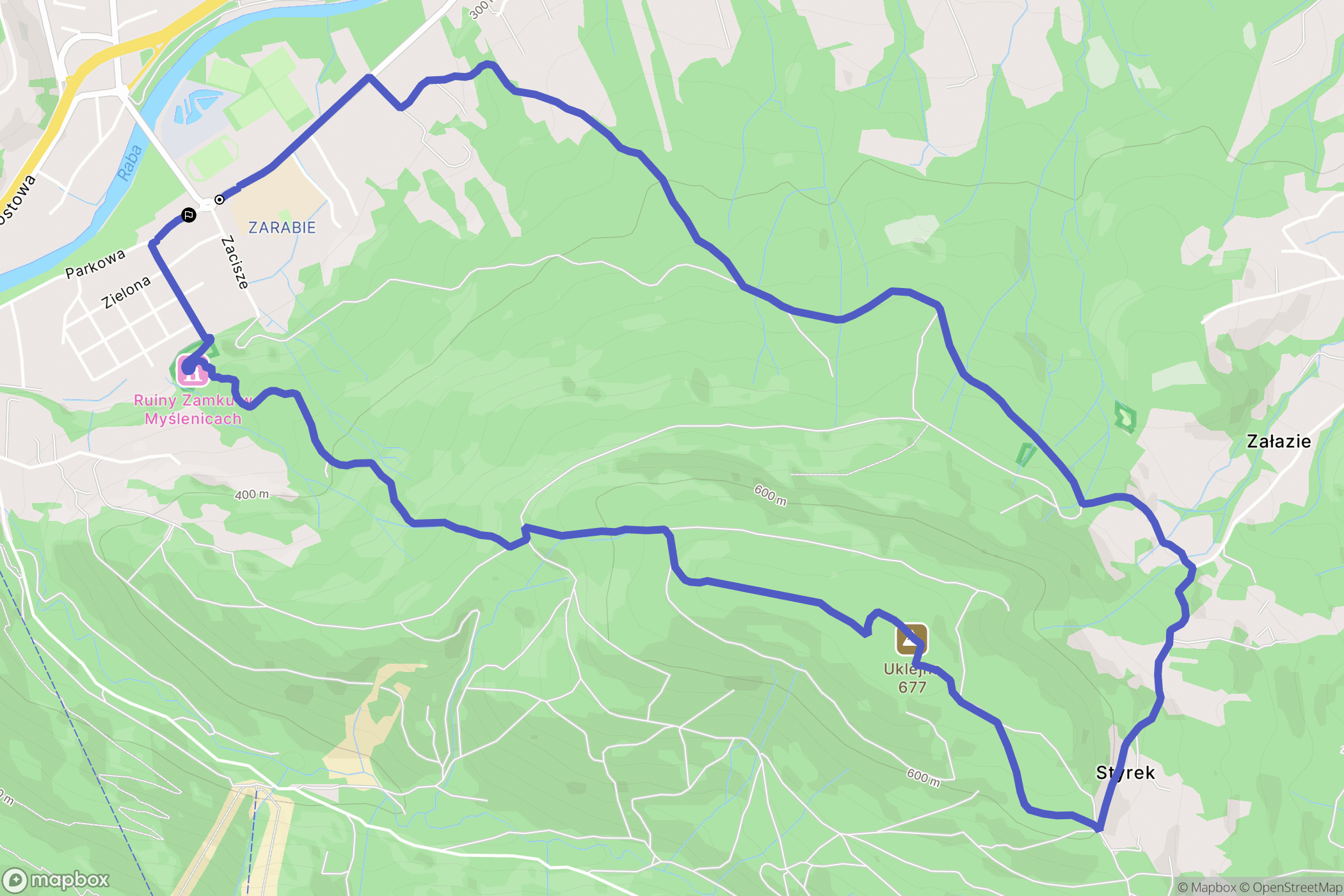 Myślenice: mapa trasy - Poland