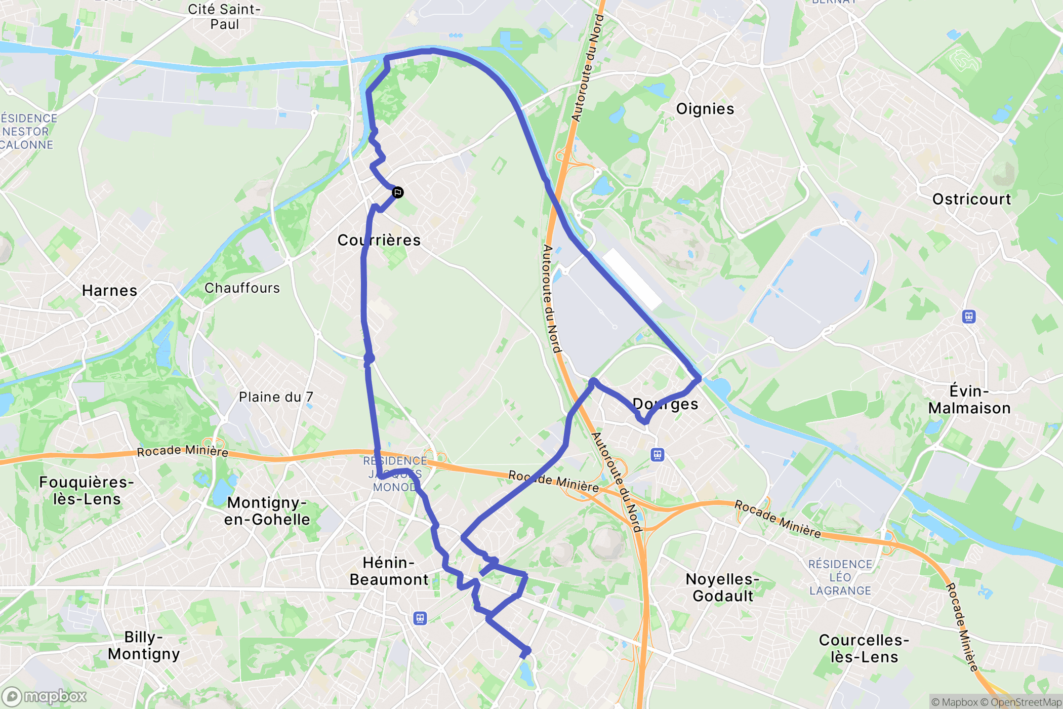 Courrières : carte du parcours de randonnée - France