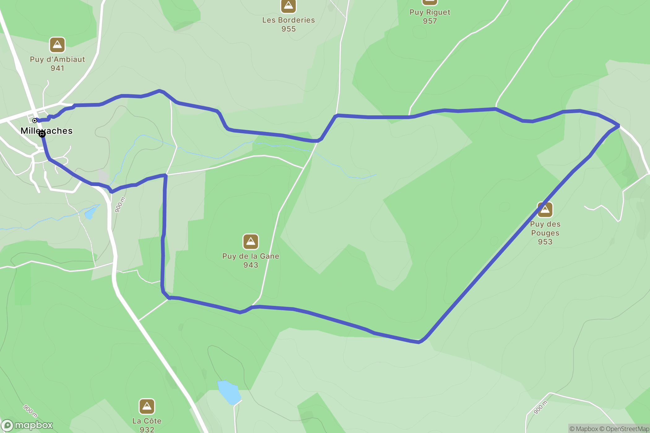Millevaches : carte du parcours de randonnée - France