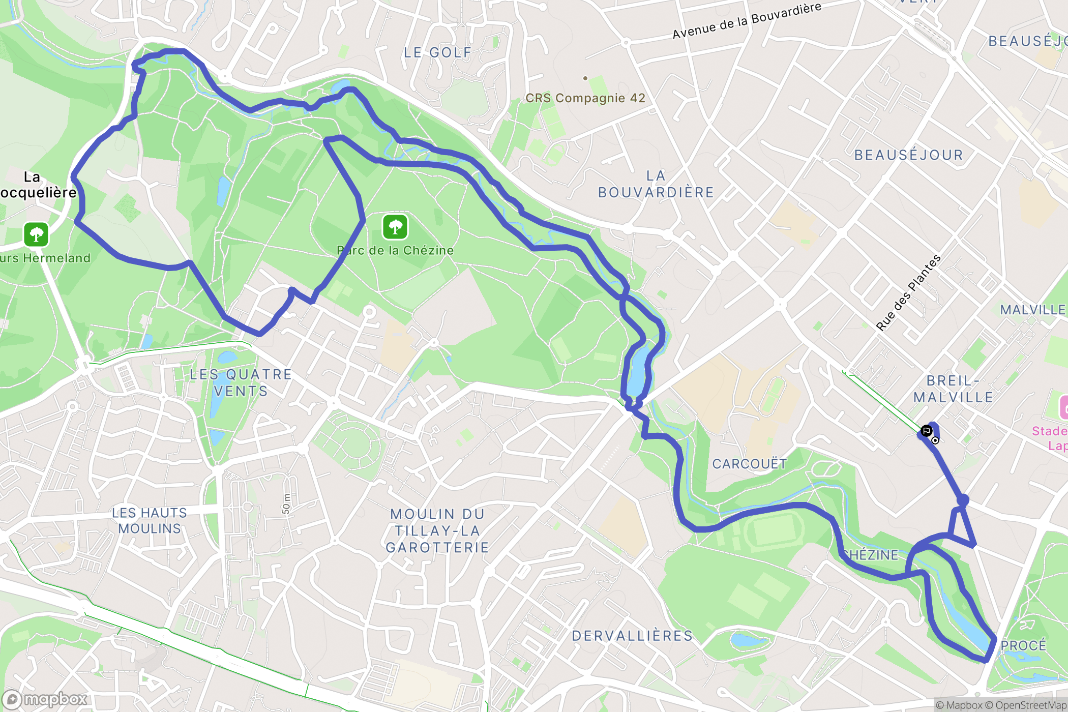 Nantes : carte du parcours de randonnée - France