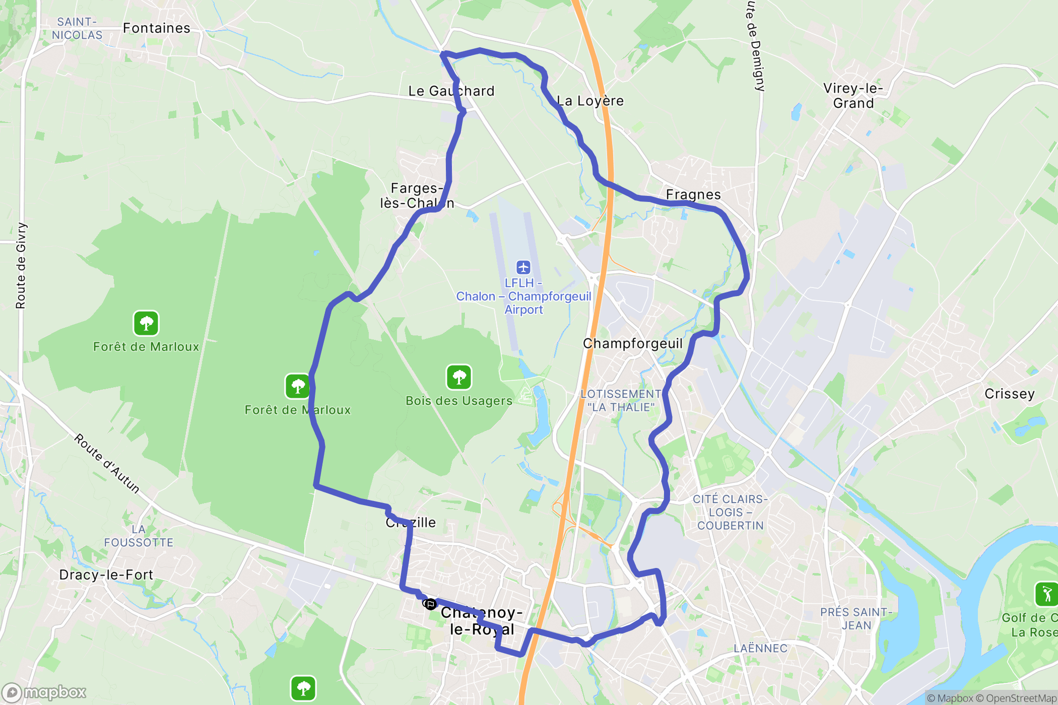 Châtenoy-le-Royal : carte du parcours de randonnée - France