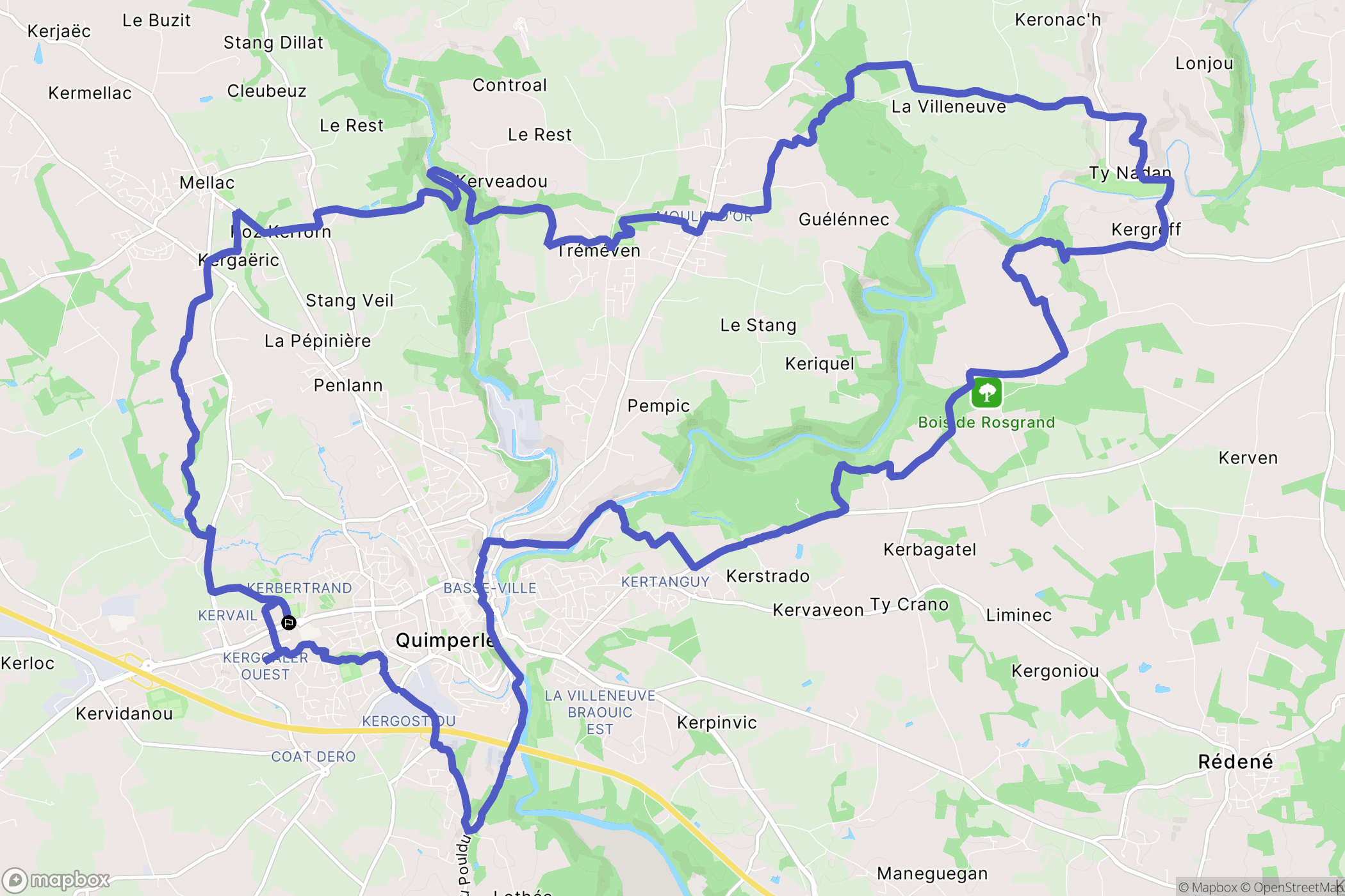 Quimperlé : carte du parcours de randonnée - France