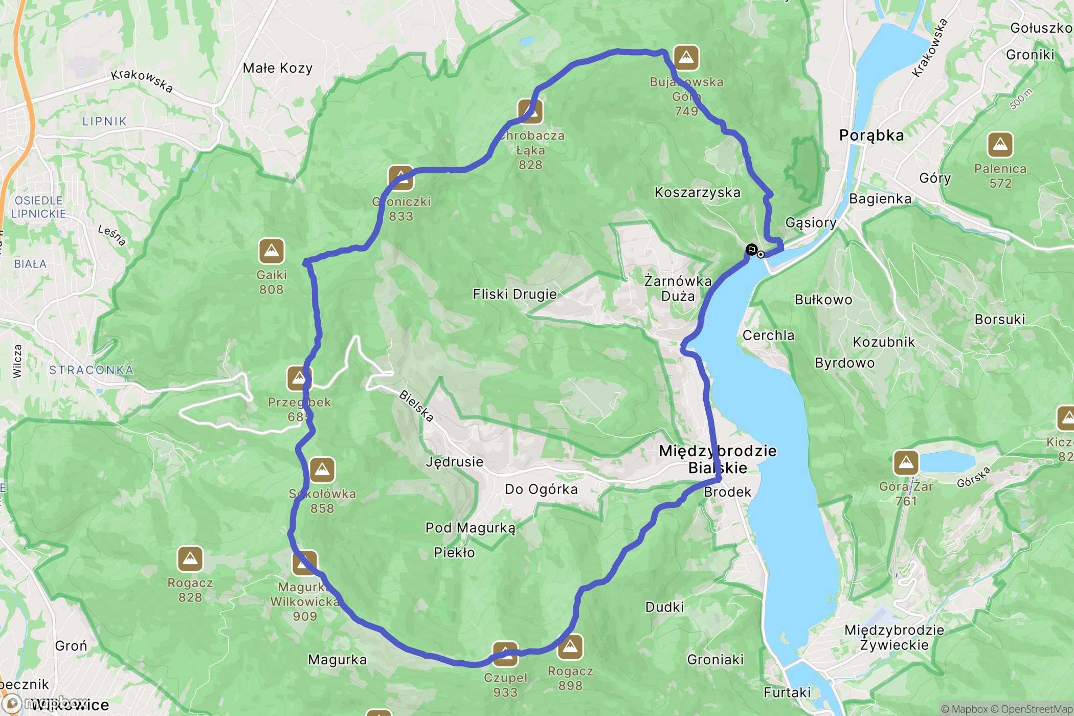 Międzybrodzie Kob.: mapa trasy - Poland