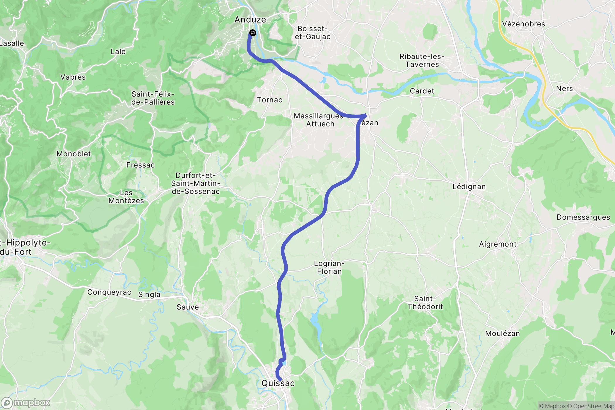 Anduze : carte du parcours de randonnée - France