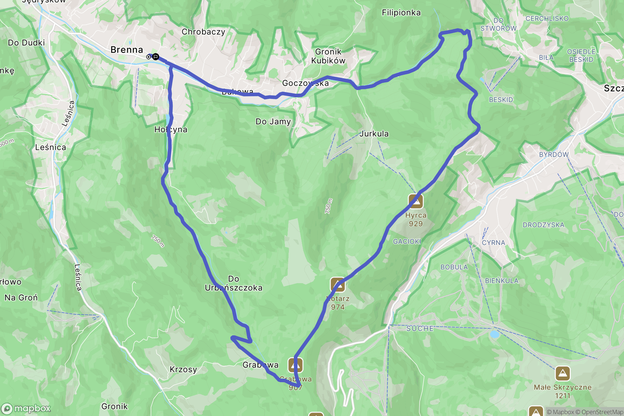 Brenna: mapa trasy - Poland
