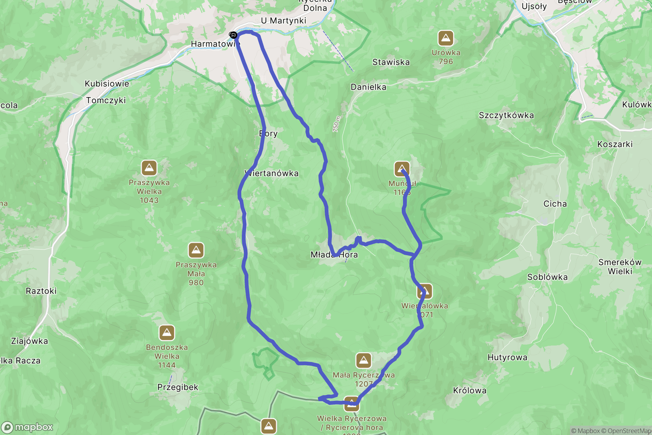 Rycerka Górna: mapa trasy - Poland
