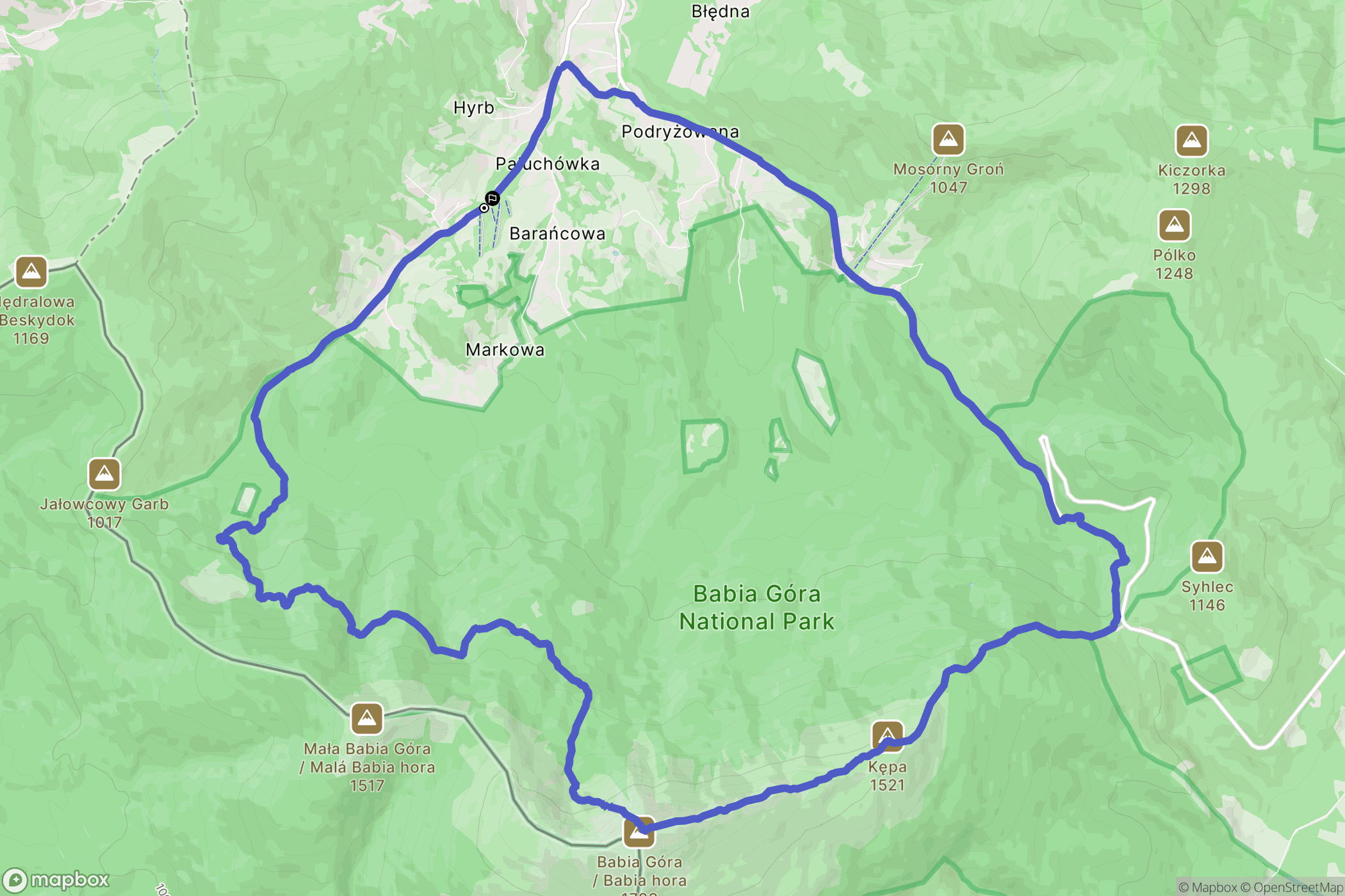 Zawoja: mapa trasy - Poland