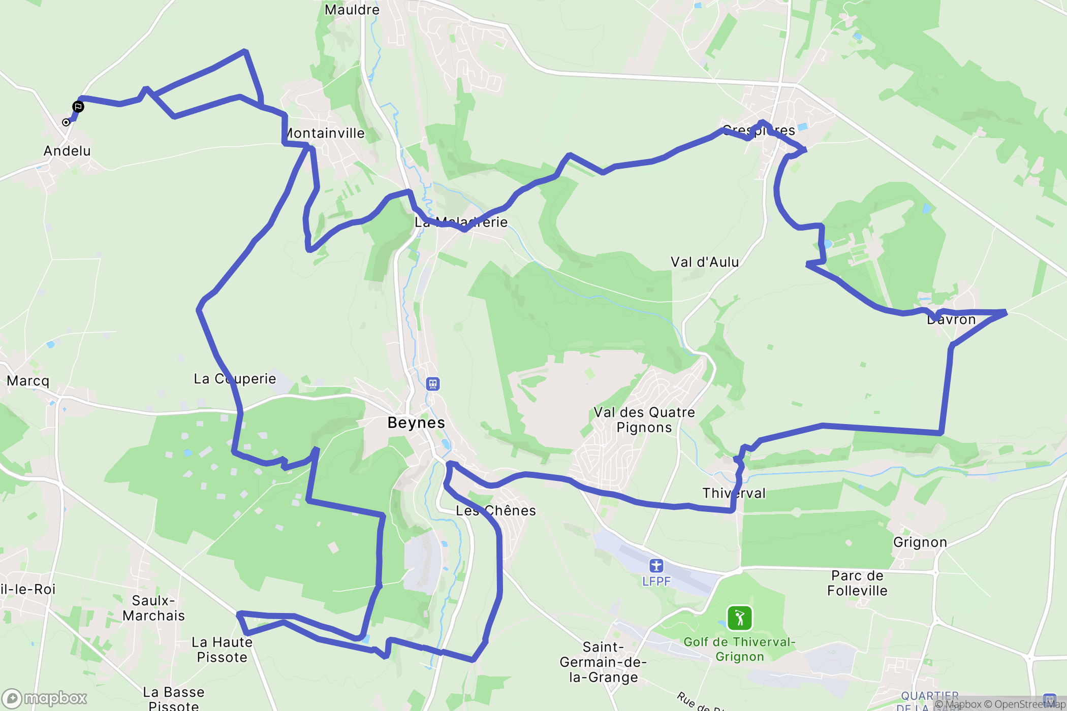 Andelu : carte du parcours de randonnée - France
