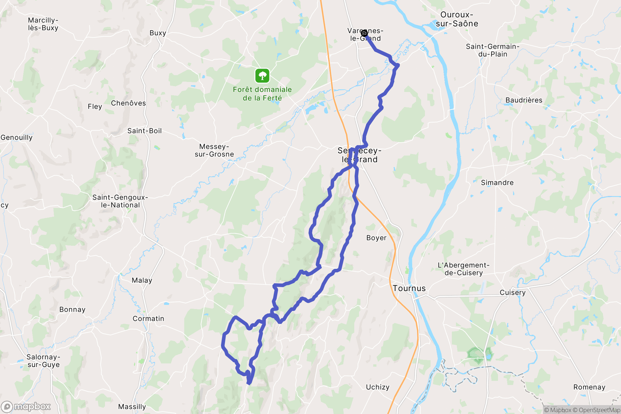 Varennes-le-Grand : carte du parcours de randonnée - France