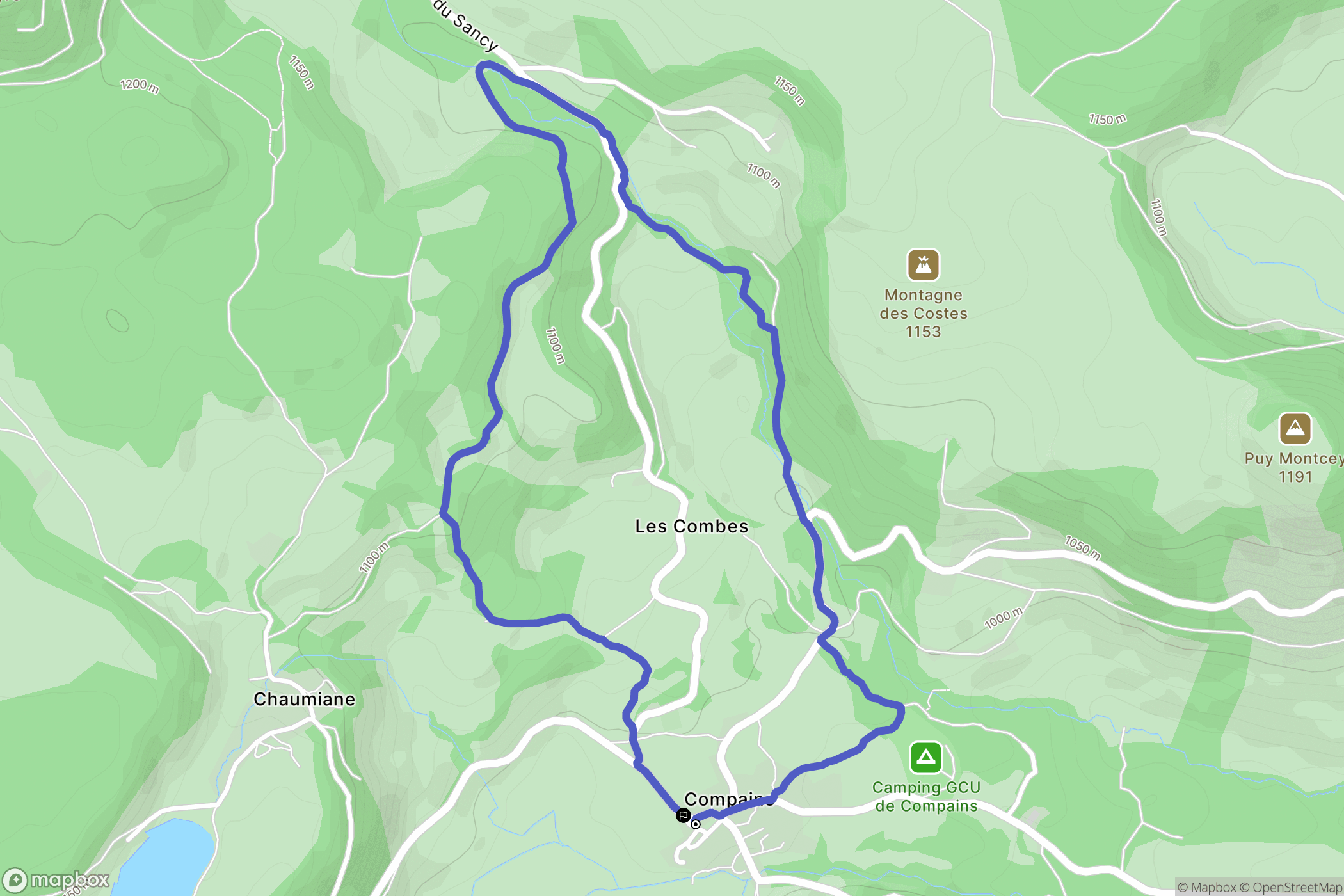 Compains : carte du parcours de randonnée - France