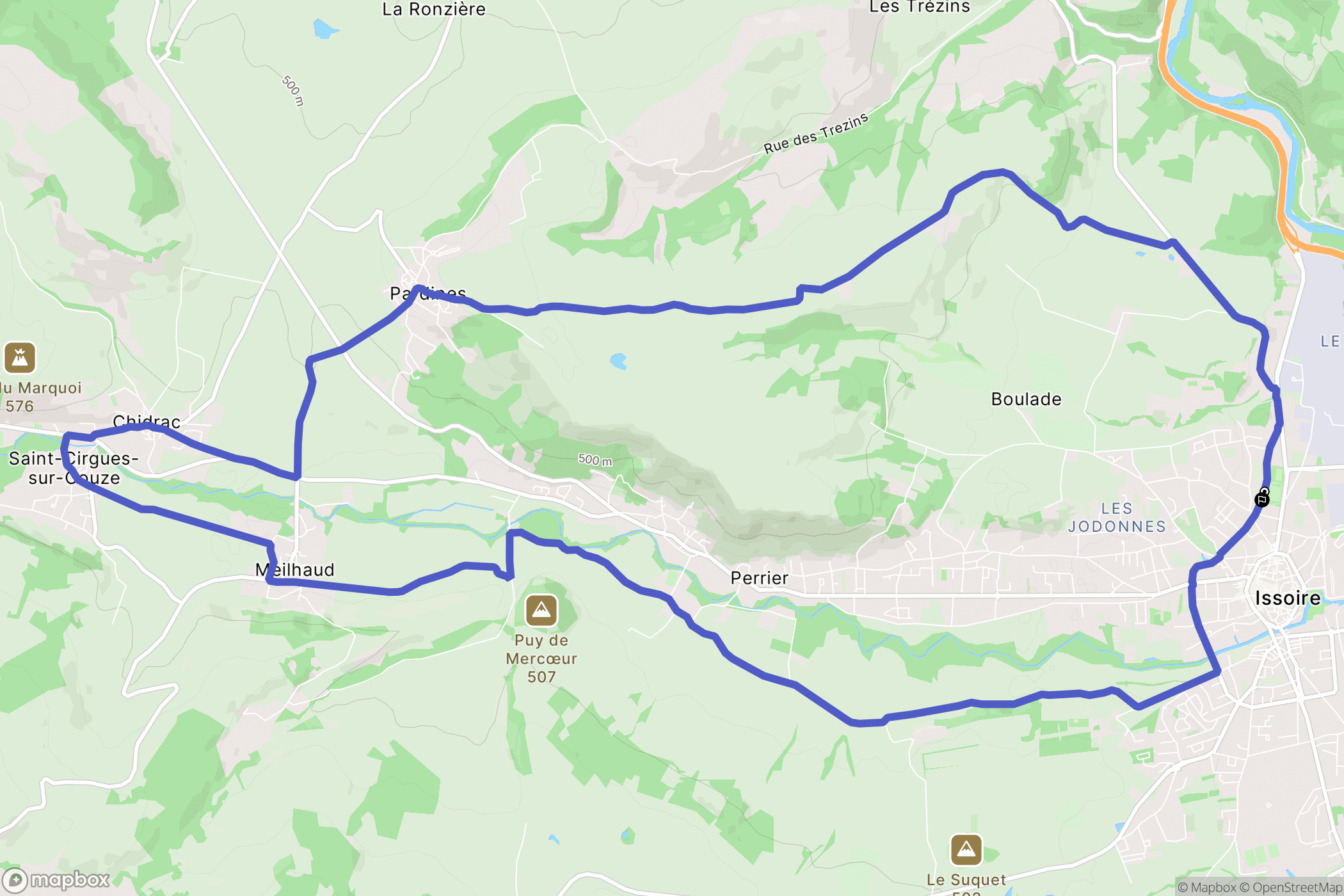 Issoire : carte du parcours de randonnée - France