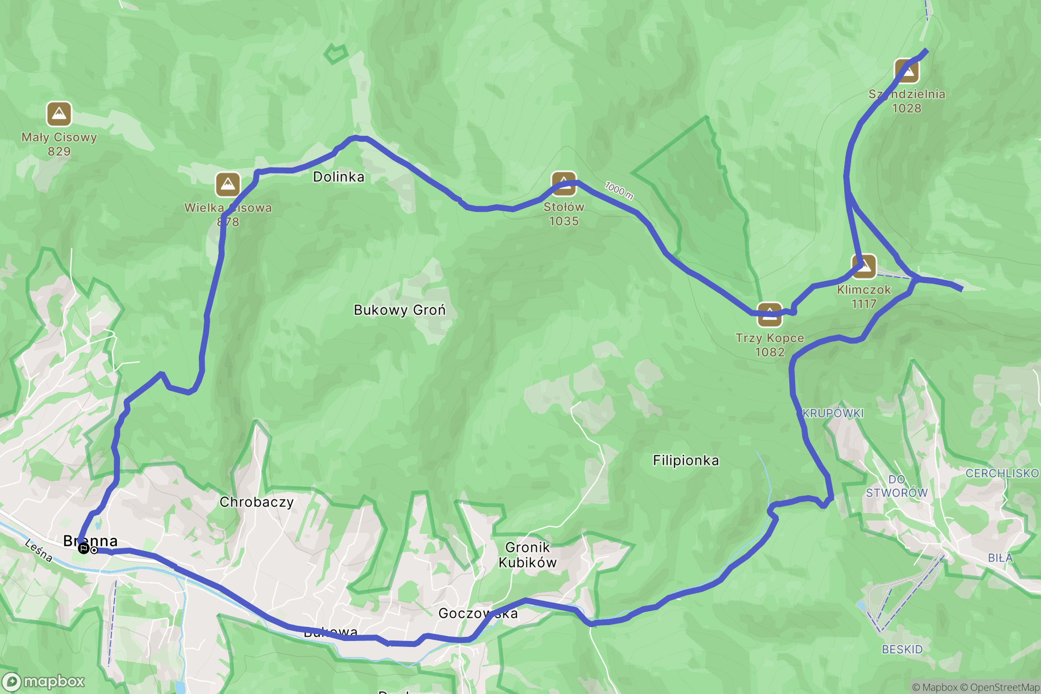 Brenna: mapa trasy - Poland