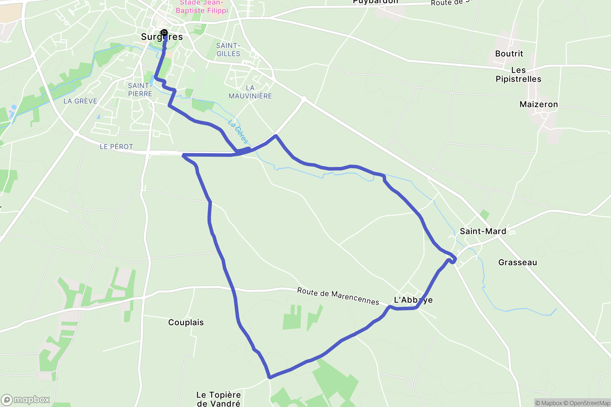 Surgères : carte du parcours de randonnée - France