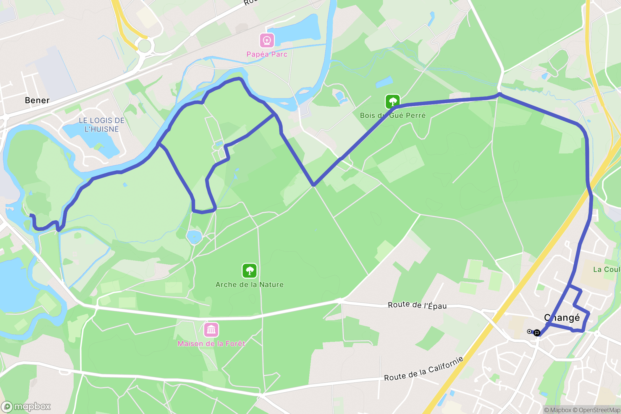 Changé : carte du parcours de randonnée - France