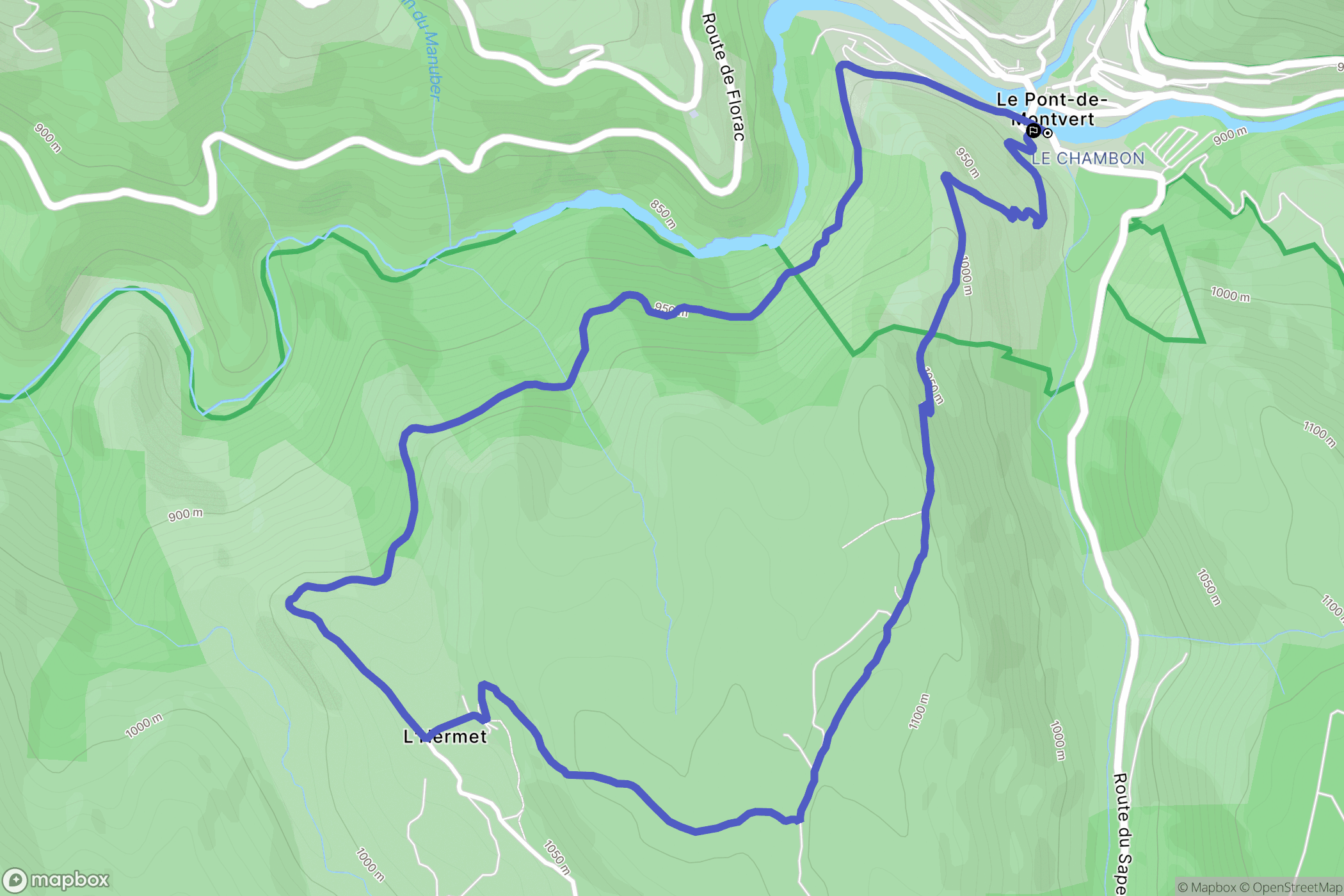 Pont-de-Montvert-Sud-Mont-Lozère : carte du parcours de randonnée - France