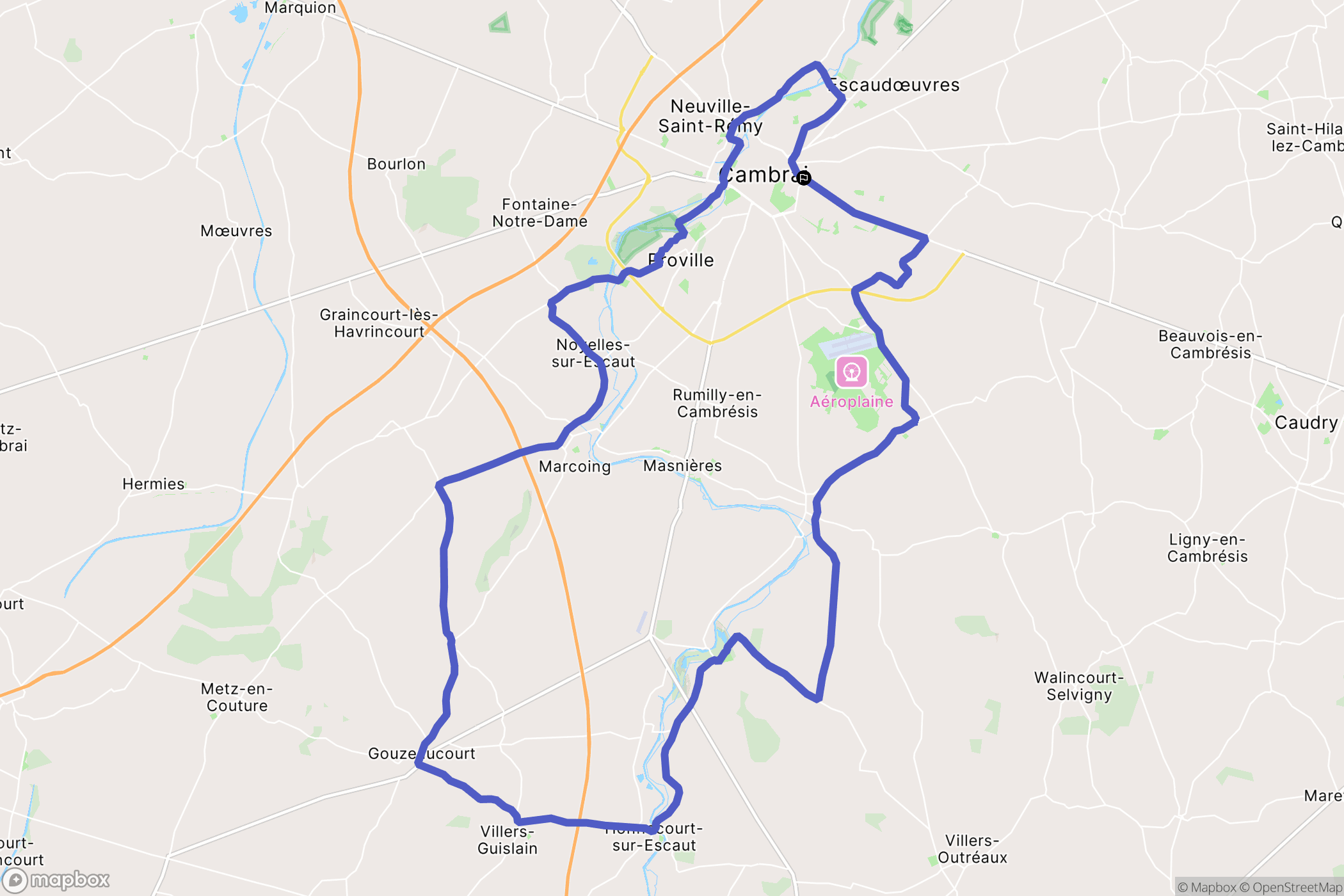 Cambrai : carte du parcours de randonnée - France