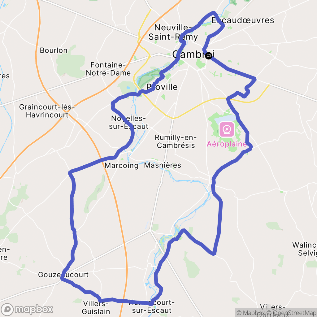 Cambrai : carte du parcours de randonnée - France