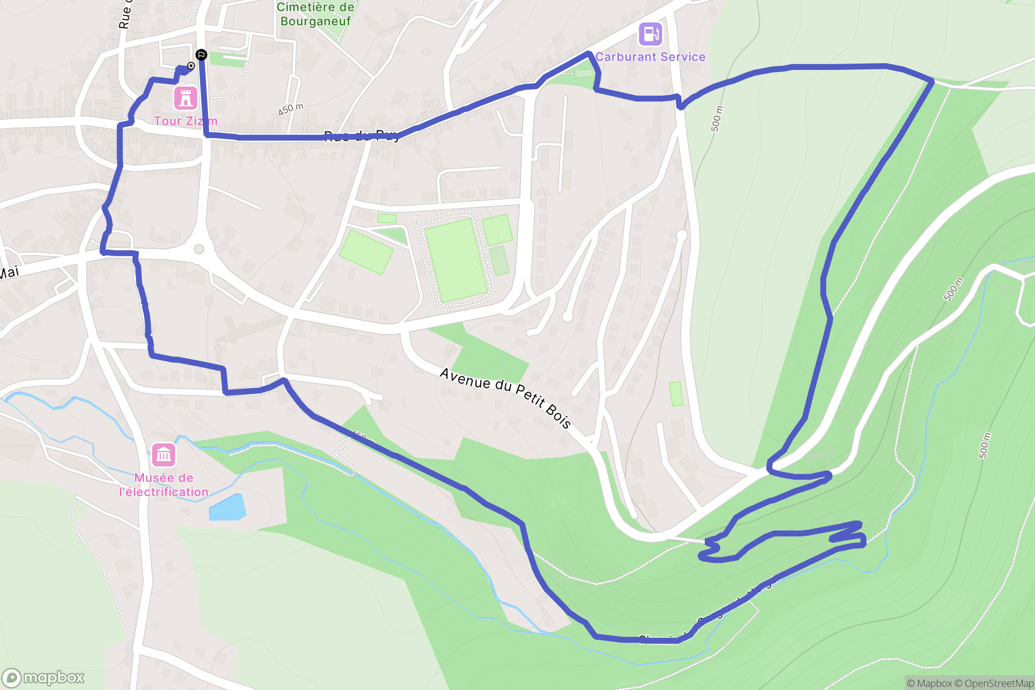 Bourganeuf : carte du parcours de randonnée - France