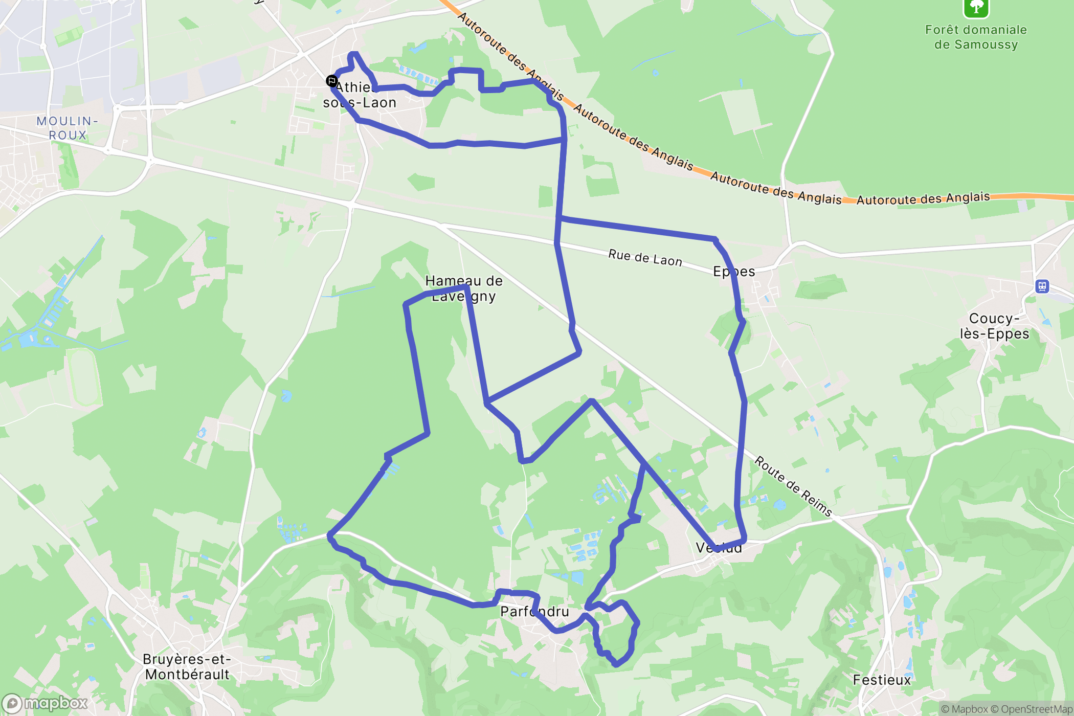 Athies-sous-Laon : carte du parcours de randonnée - France