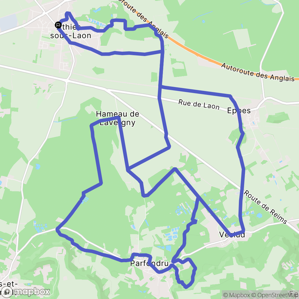 Athies-sous-Laon : carte du parcours de randonnée - France