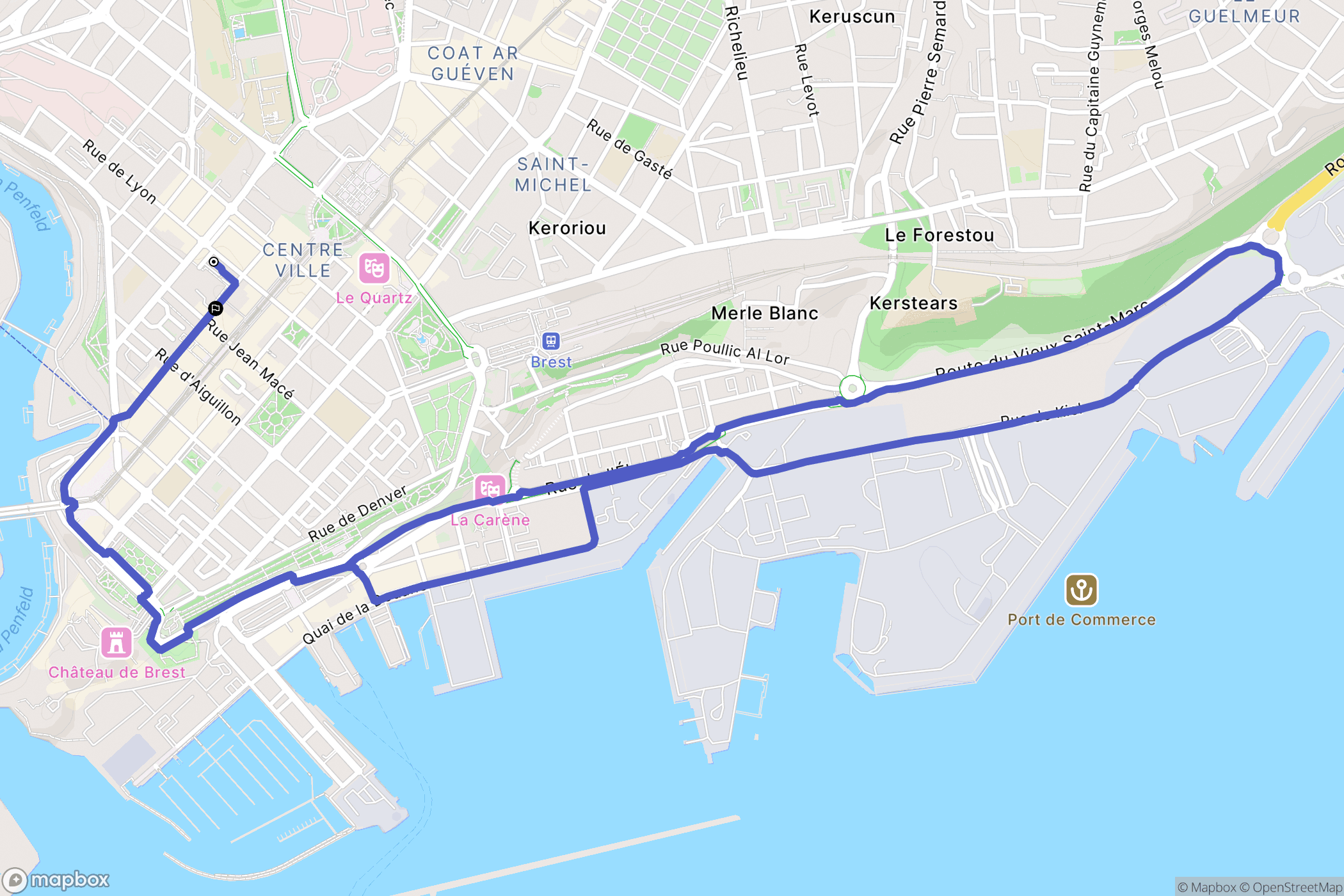 Brest : carte du parcours de randonnée - France