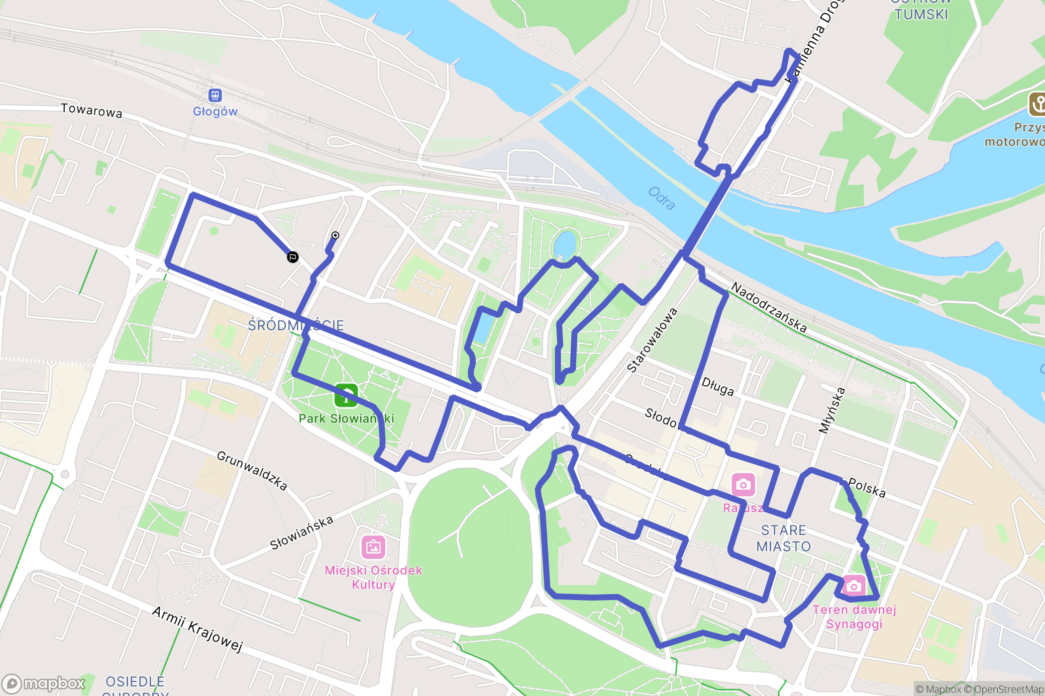 Głogów: mapa trasy - Poland