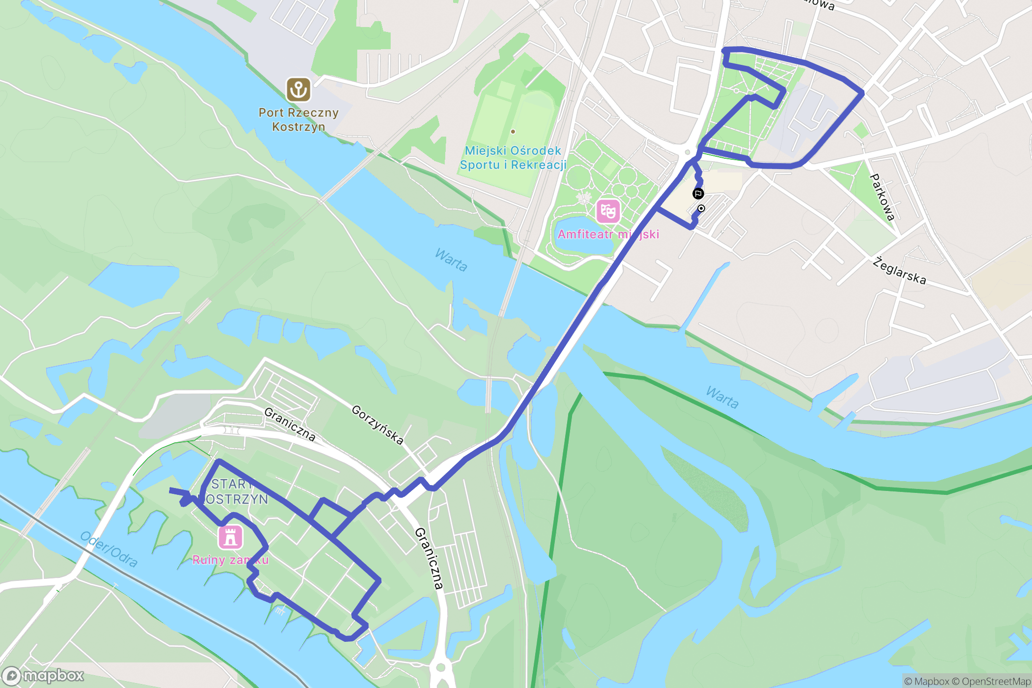 Kostrzyn nad Odrą: mapa trasy - Poland