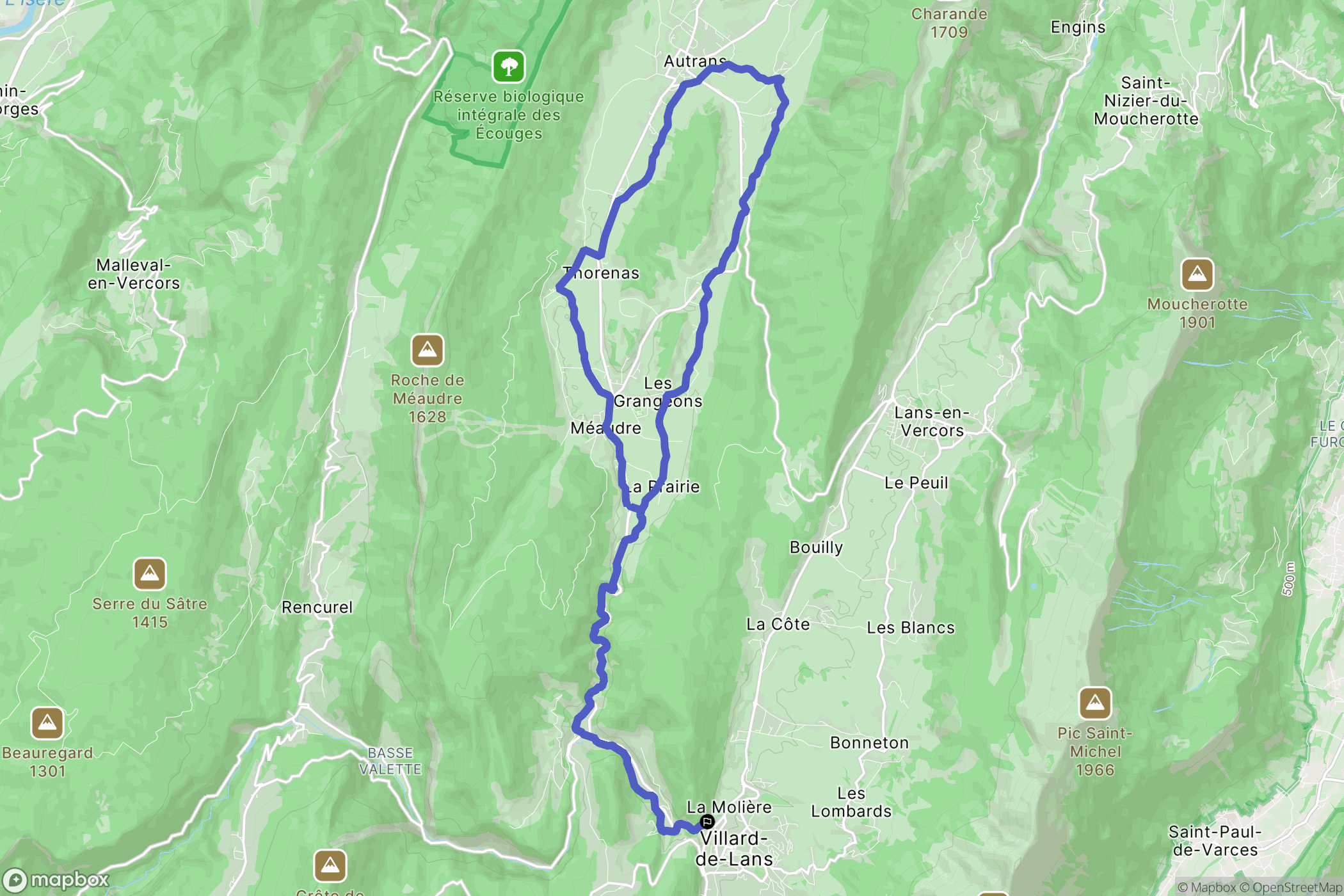 Villard-de-Lans : carte du parcours de randonnée - France