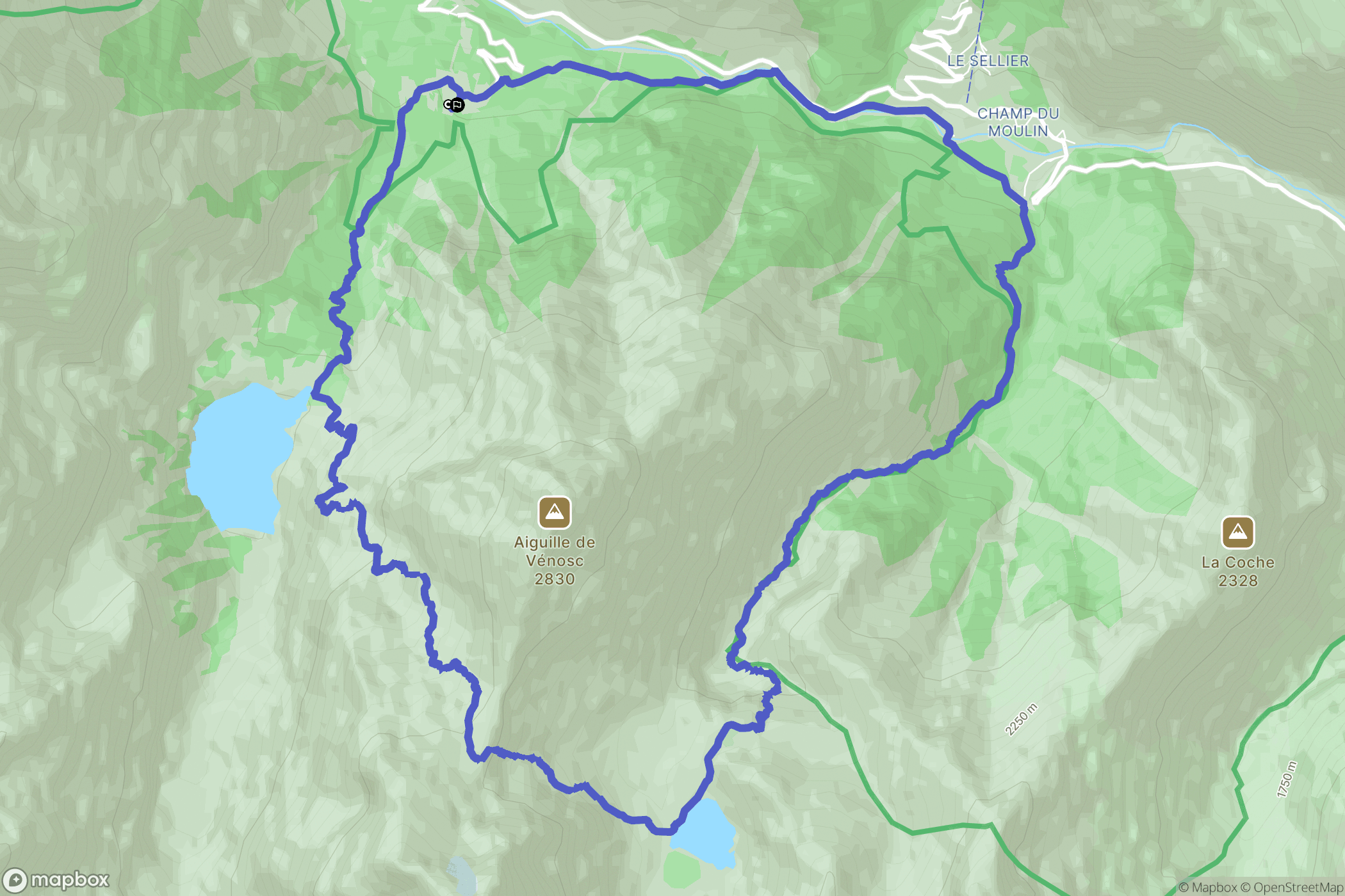 Les Deux Alpes : carte du parcours de randonnée - France