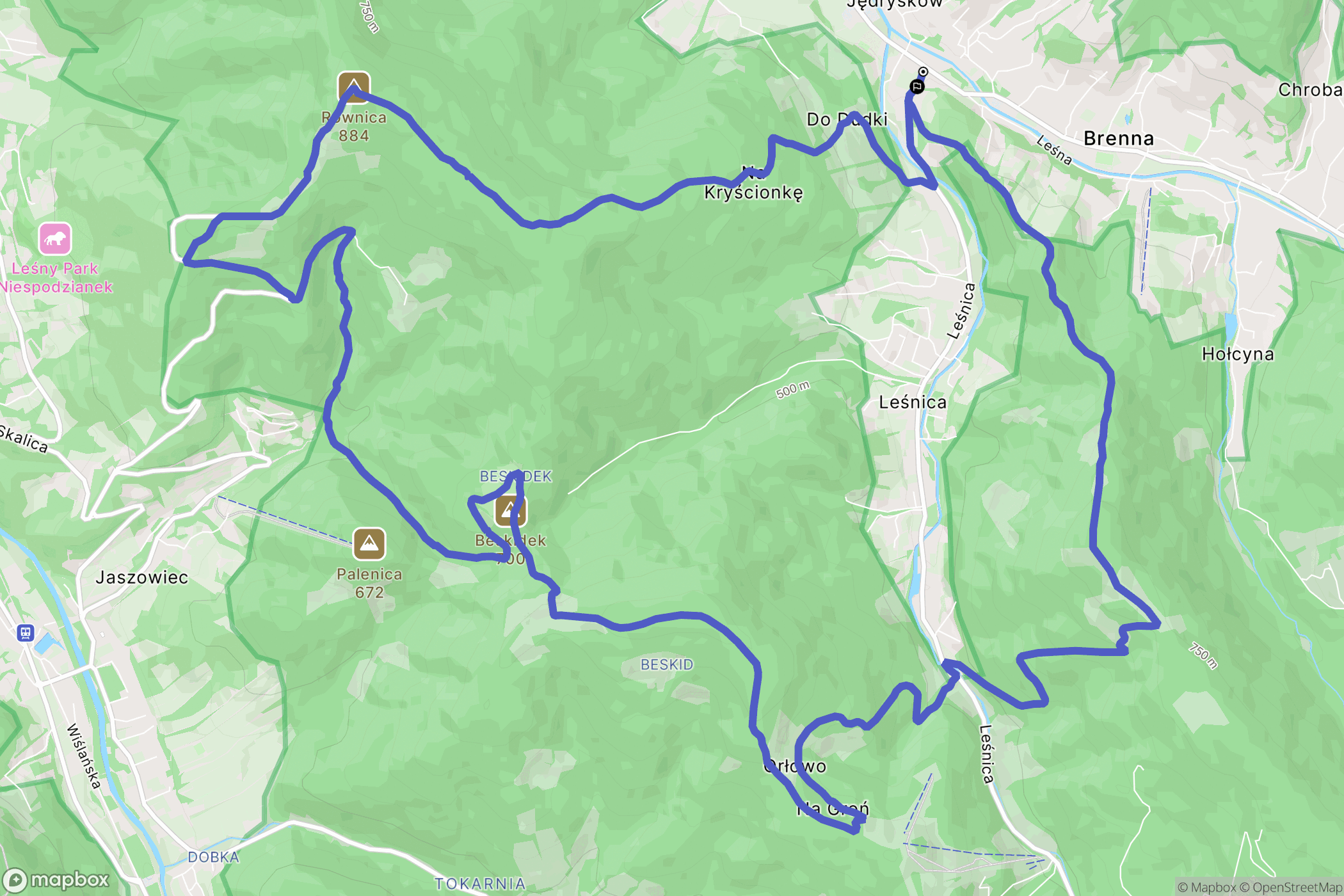 Brenna: mapa trasy - Poland