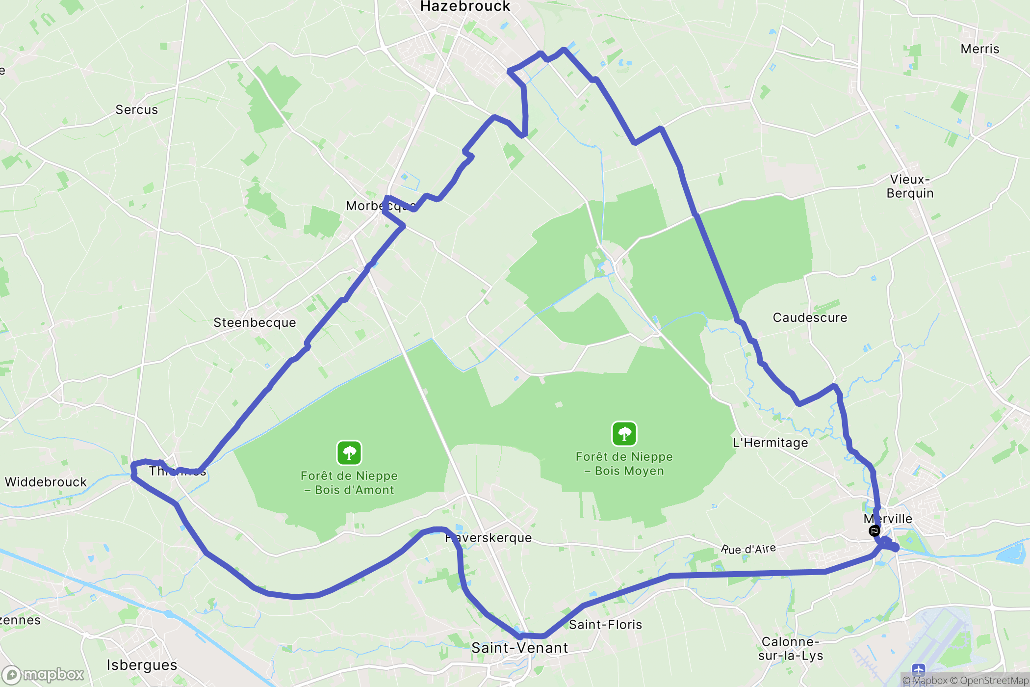 Merville : carte du parcours de randonnée - France