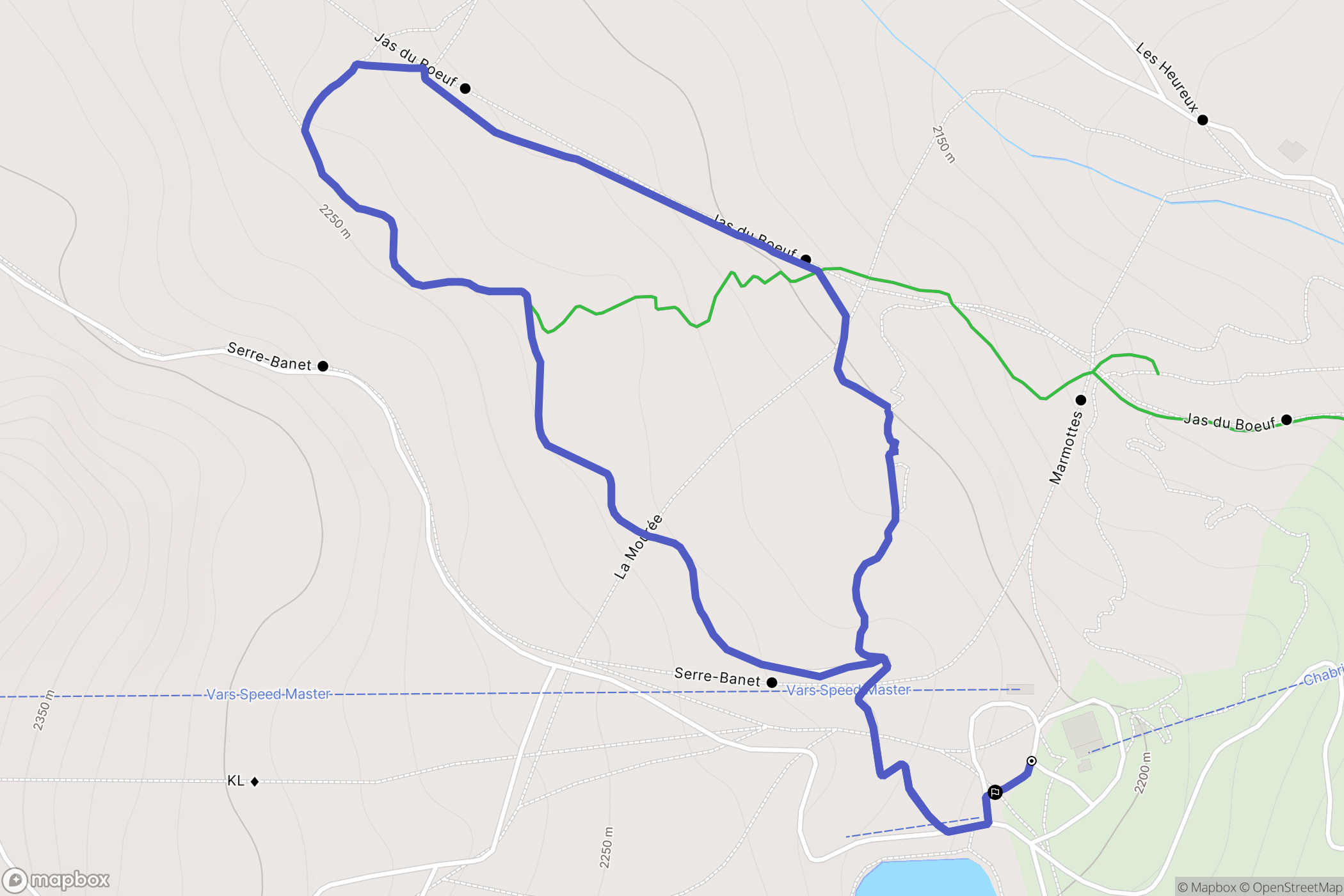 Vars : carte du parcours de randonnée - France